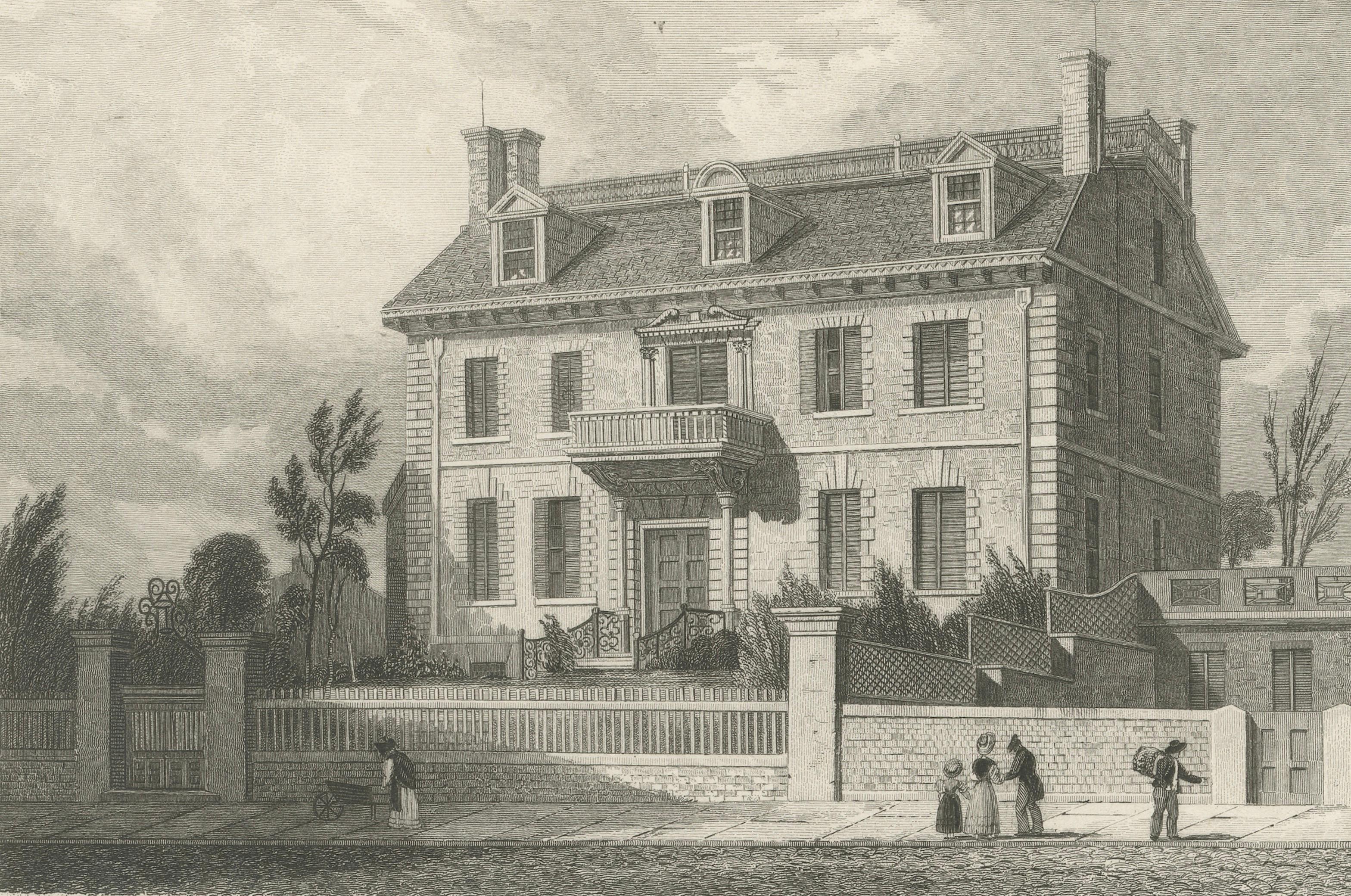 Hancock House Boston - Antique Engraving American Revolution, ca.1830