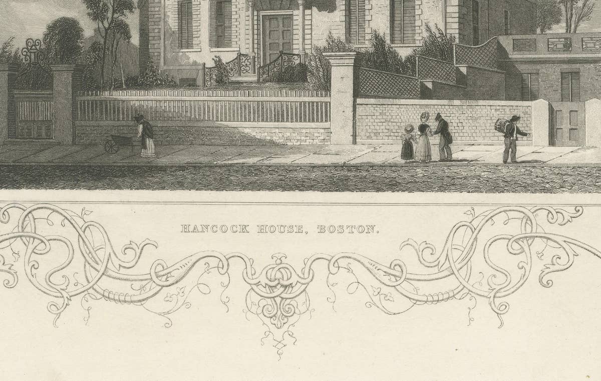 Hancock House Boston - Antique Engraving American Revolution, ca.1830