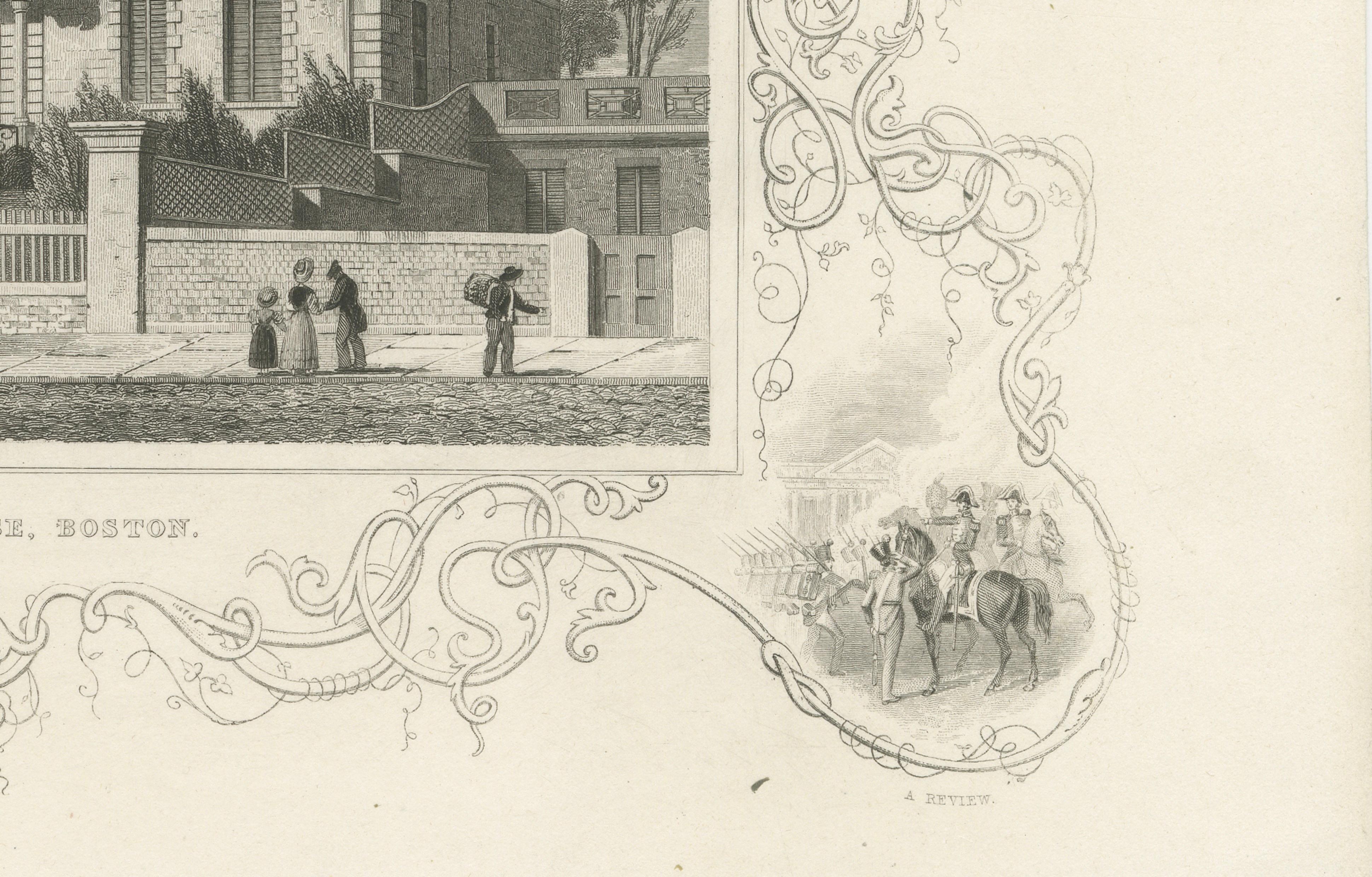 Hancock House Boston - Antique Engraving American Revolution, ca.1830