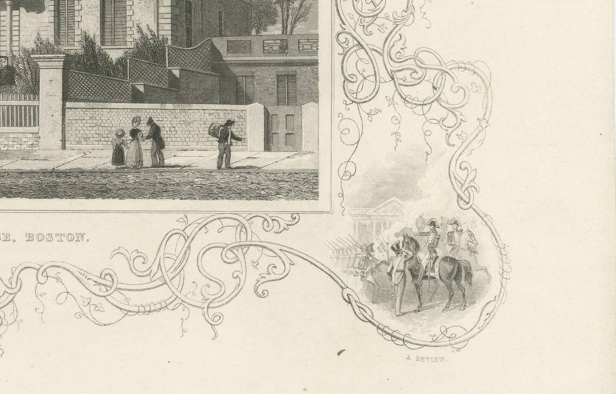 Hancock House Boston - Antique Engraving American Revolution, ca.1830