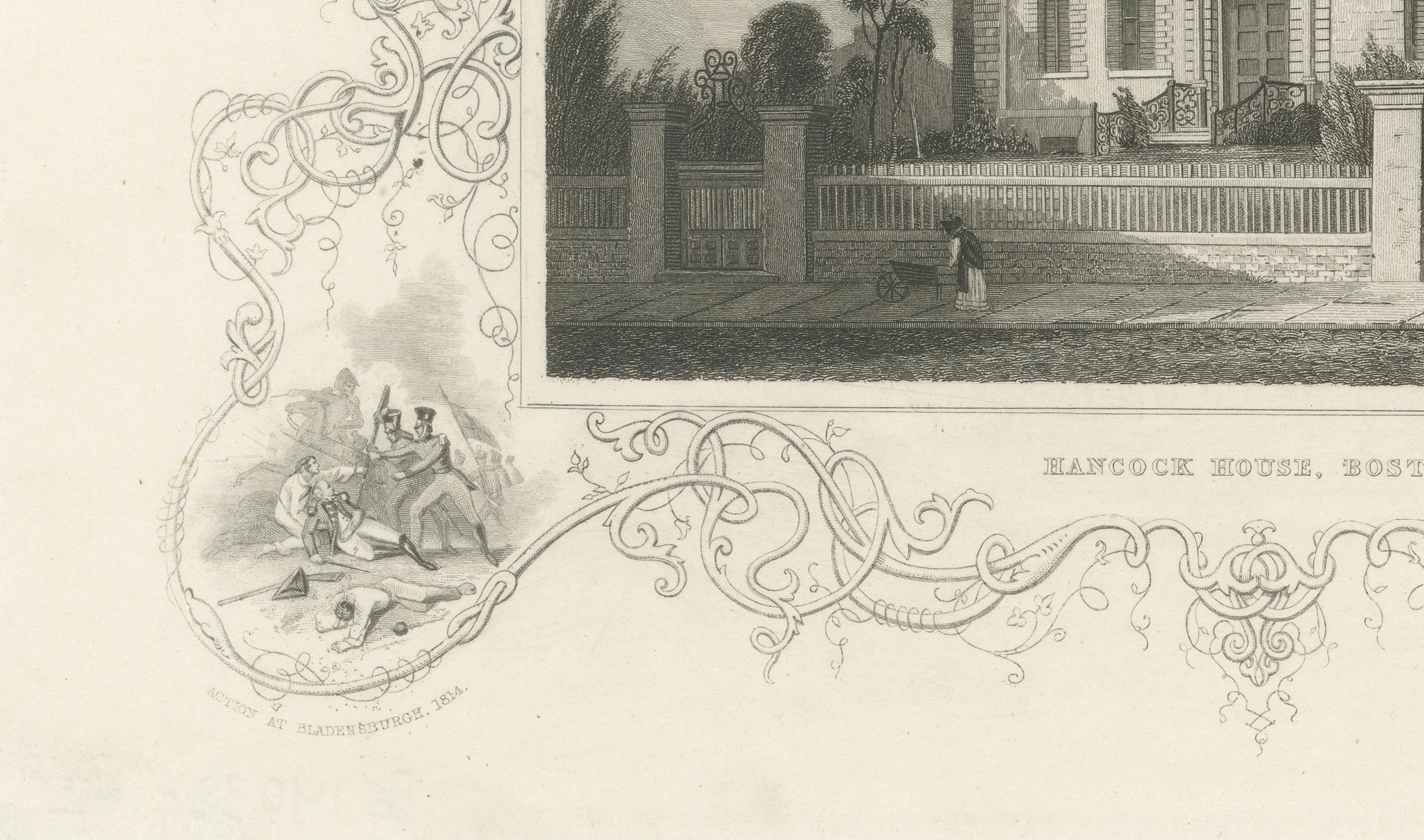 Hancock House Boston - Antique Engraving American Revolution, ca.1830