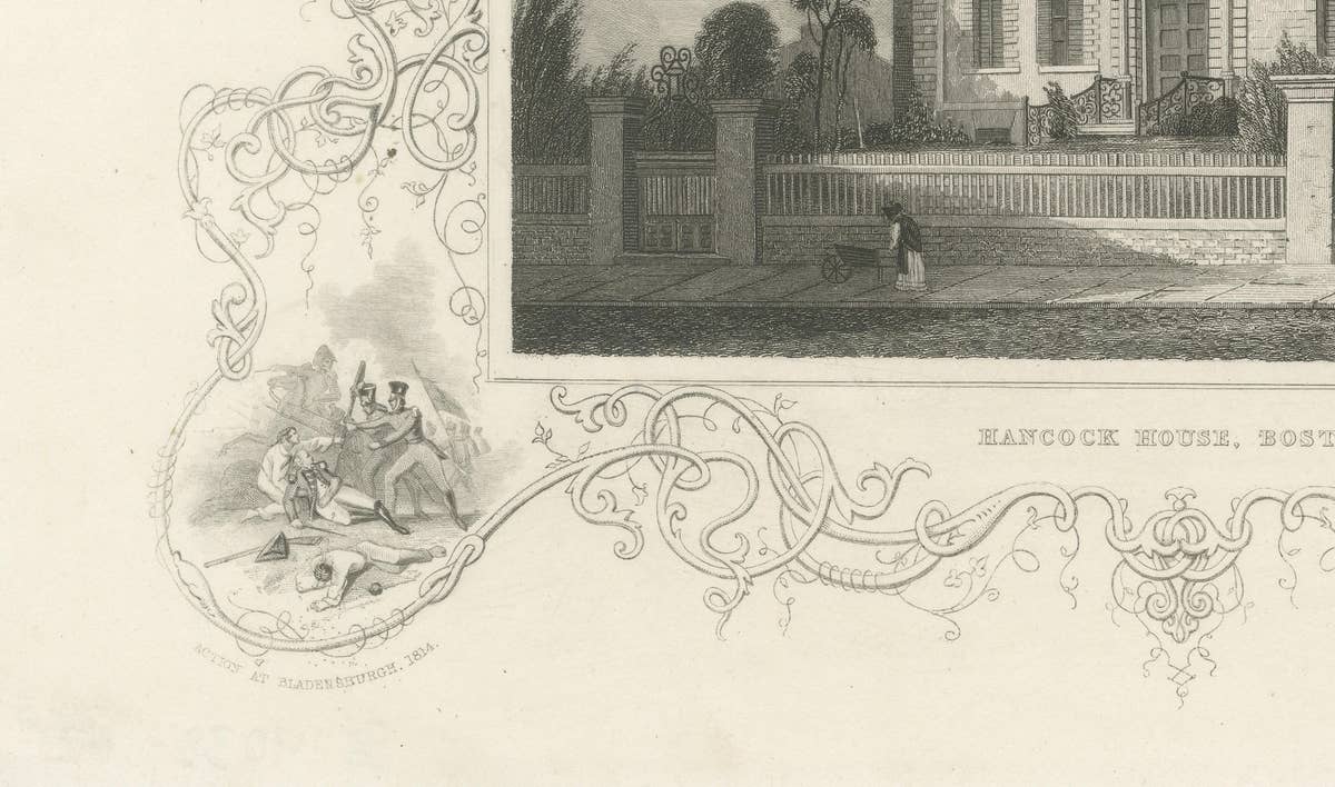 Hancock House Boston - Antique Engraving American Revolution, ca.1830