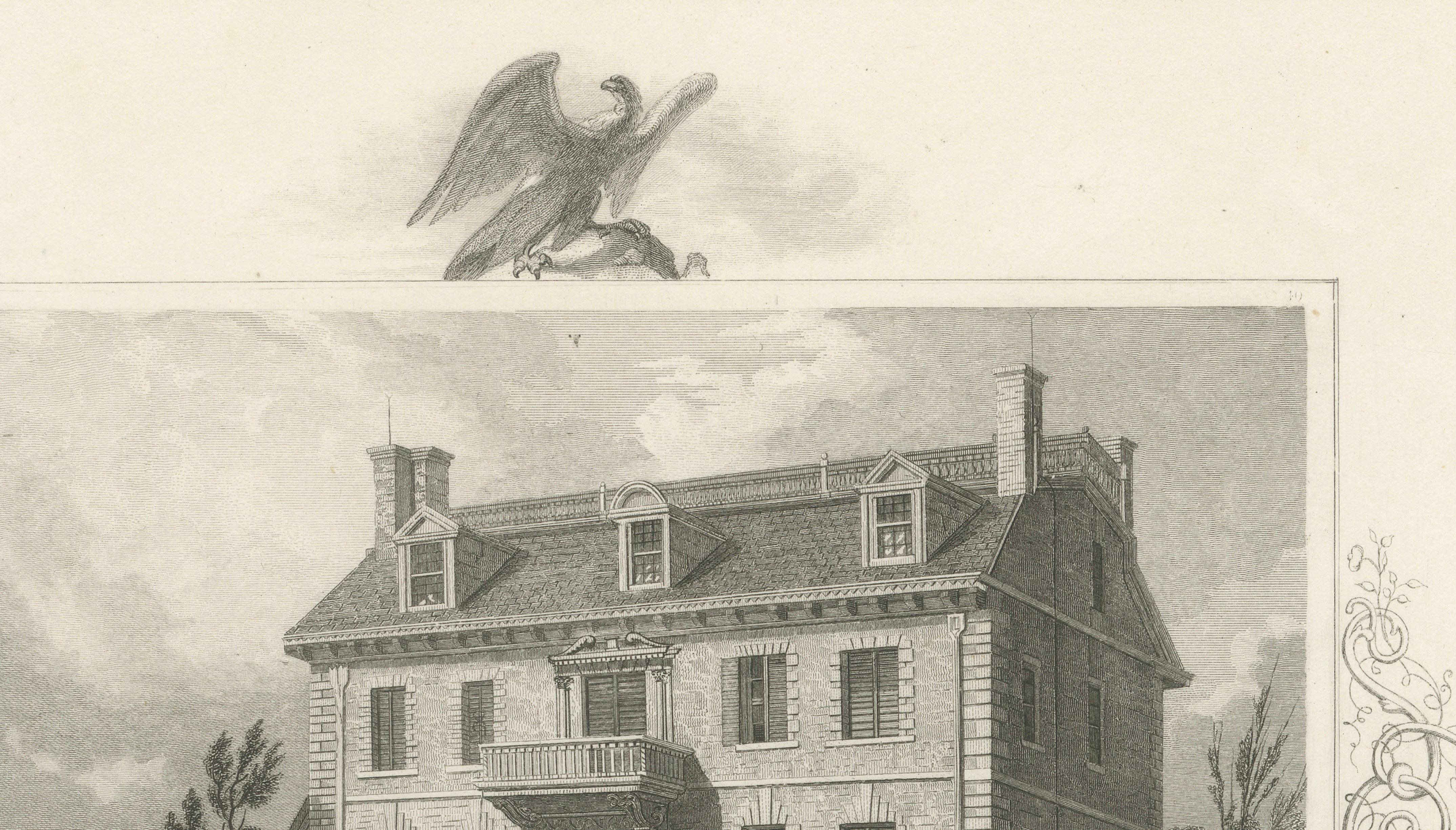 Hancock House Boston - Antique Engraving American Revolution, ca.1830