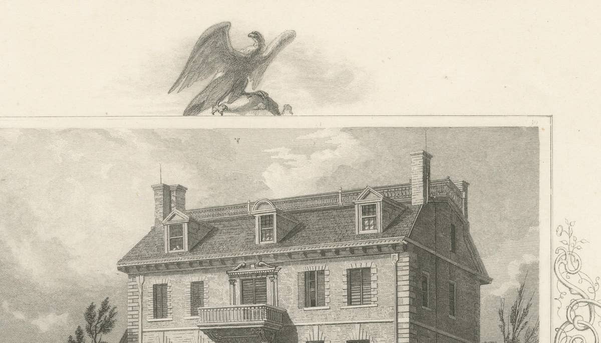 Hancock House Boston - Antique Engraving American Revolution, ca.1830