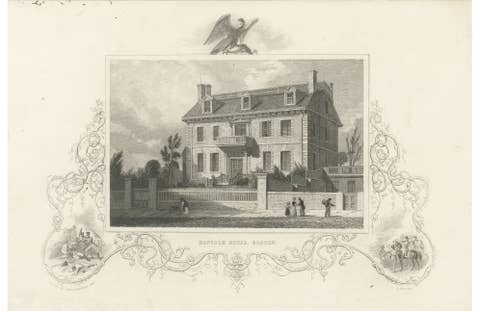 Hancock House Boston - Antique Engraving American Revolution, ca.1830