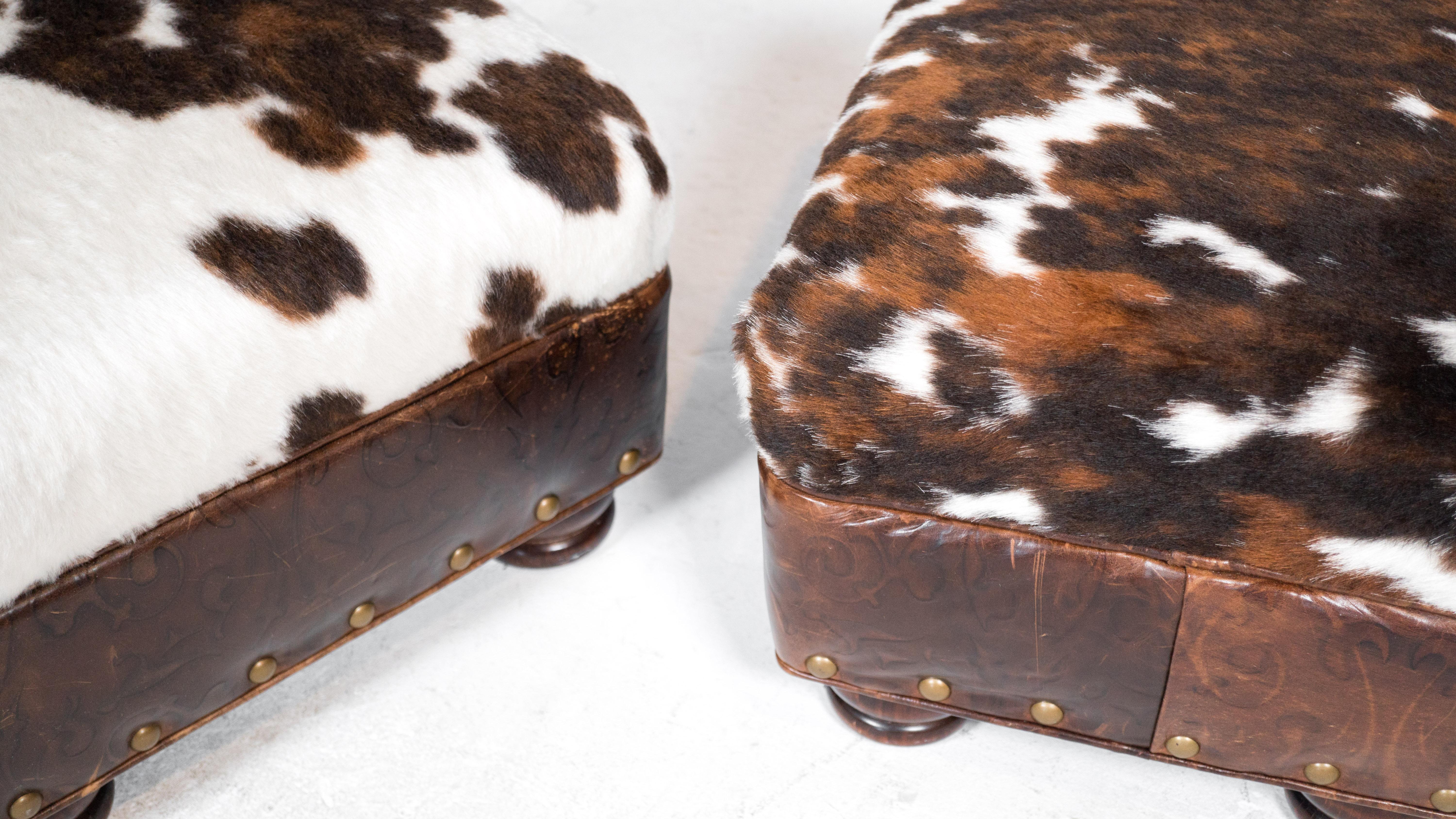 Hancock & Moore Cowhide Ottomans With Nailhead Trim - a Pair For Sale 3