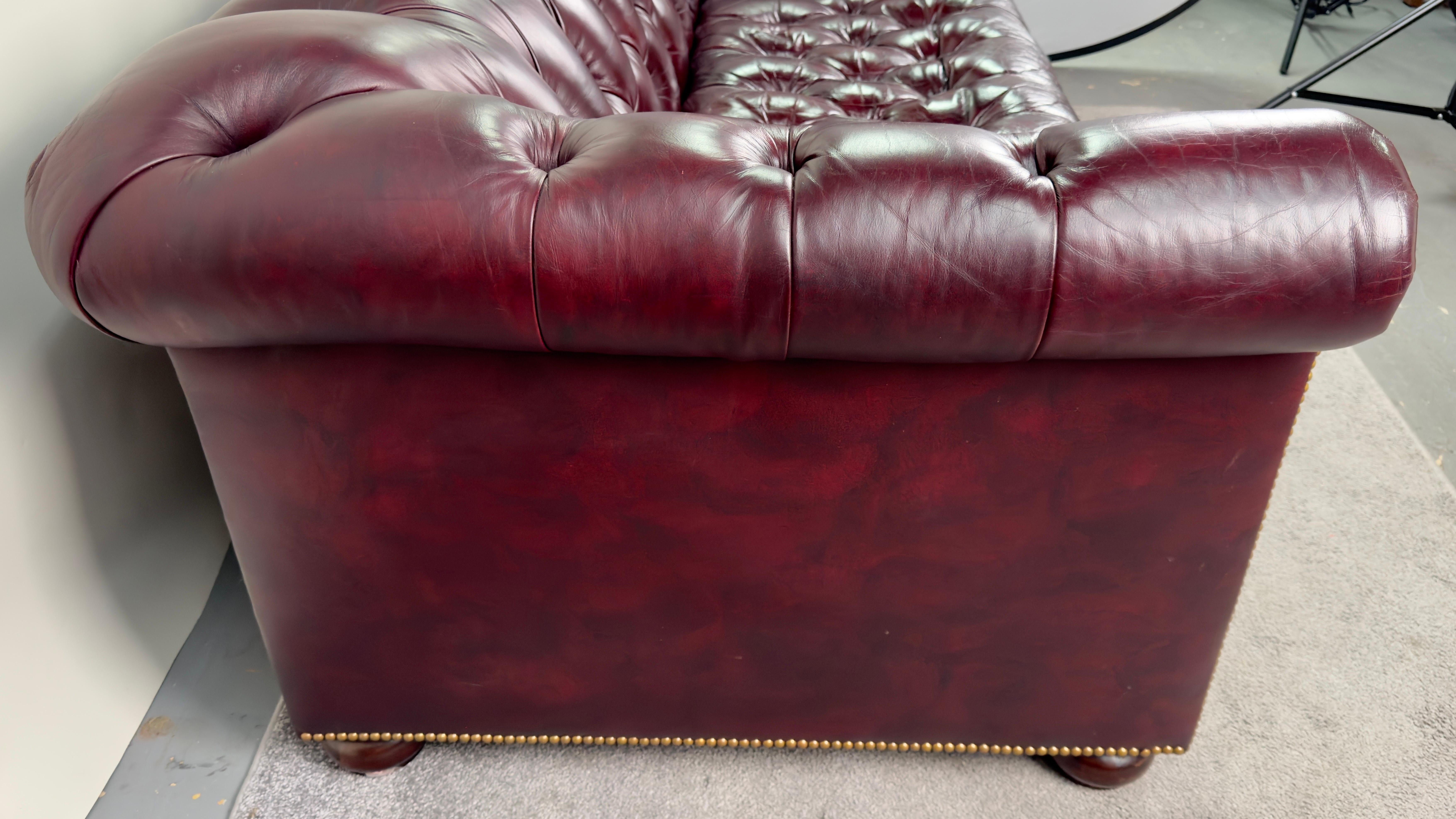 Hancock & Moore English Style Chesterfield Cranberry leather Sofa & Sofa Bed For Sale 3