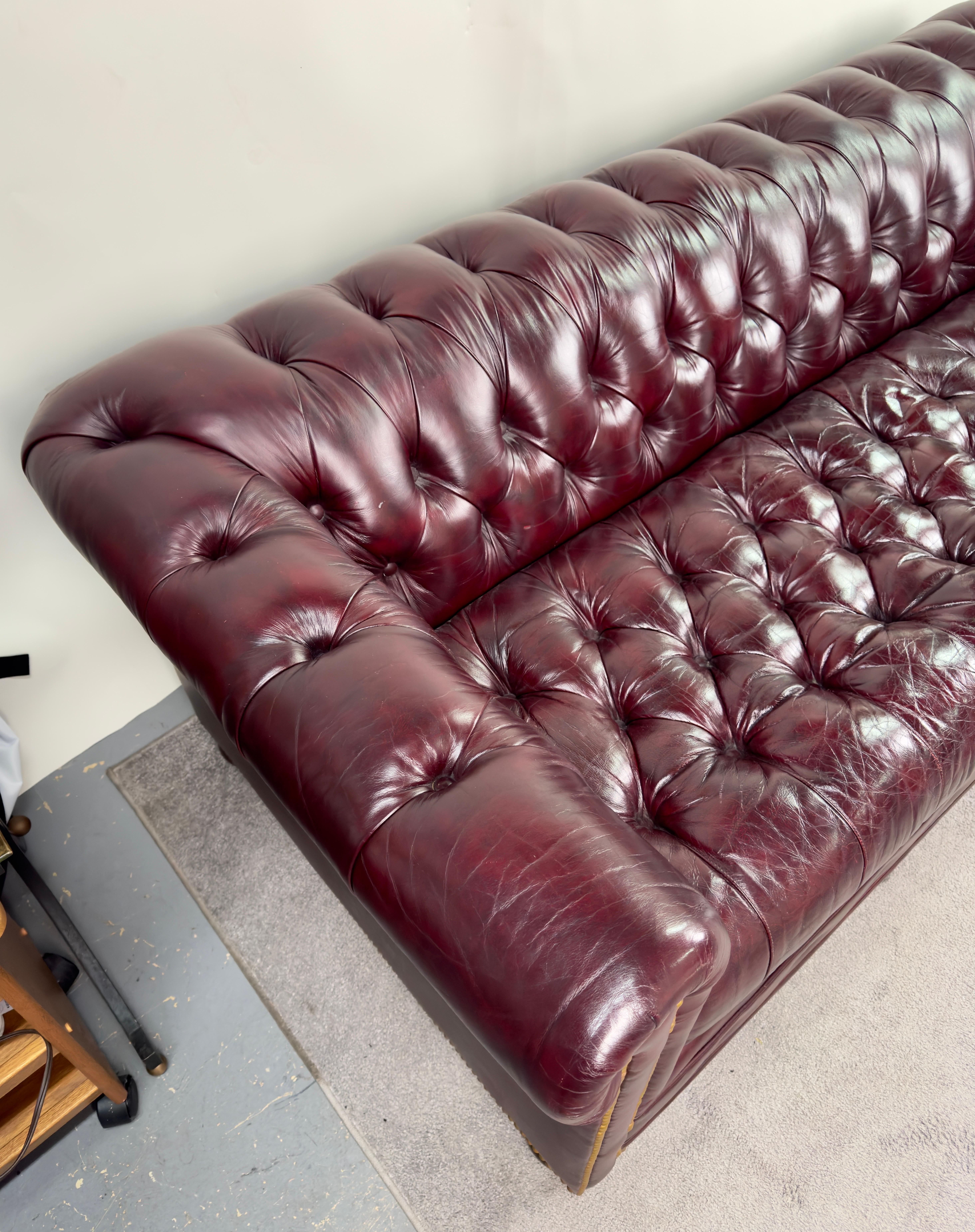 American Hancock & Moore English Style Chesterfield Cranberry leather Sofa & Sofa Bed For Sale