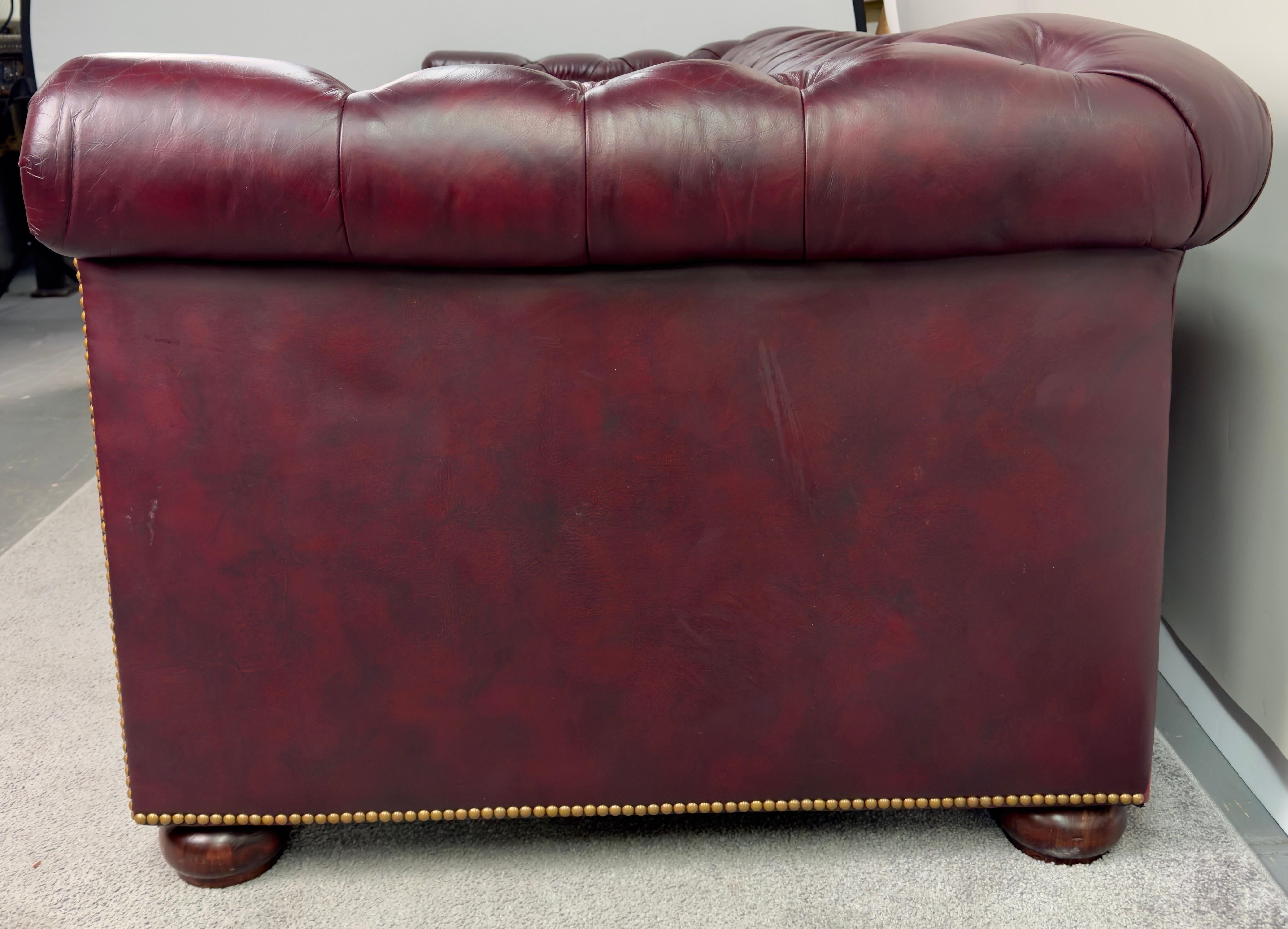 Leather Hancock & Moore English Style Chesterfield Cranberry leather Sofa & Sofa Bed For Sale