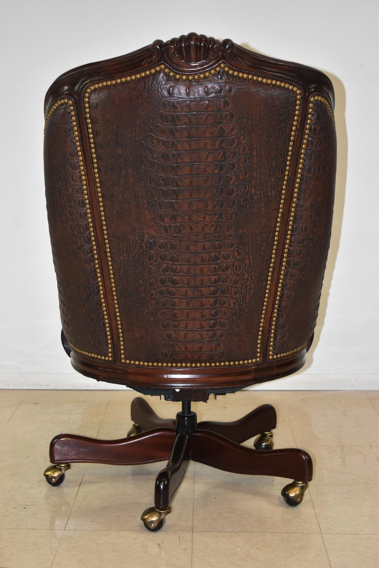 Hancock and Moore Executive Office Chair Leather Crocodile Embossed Nail Head Trim For Sale at