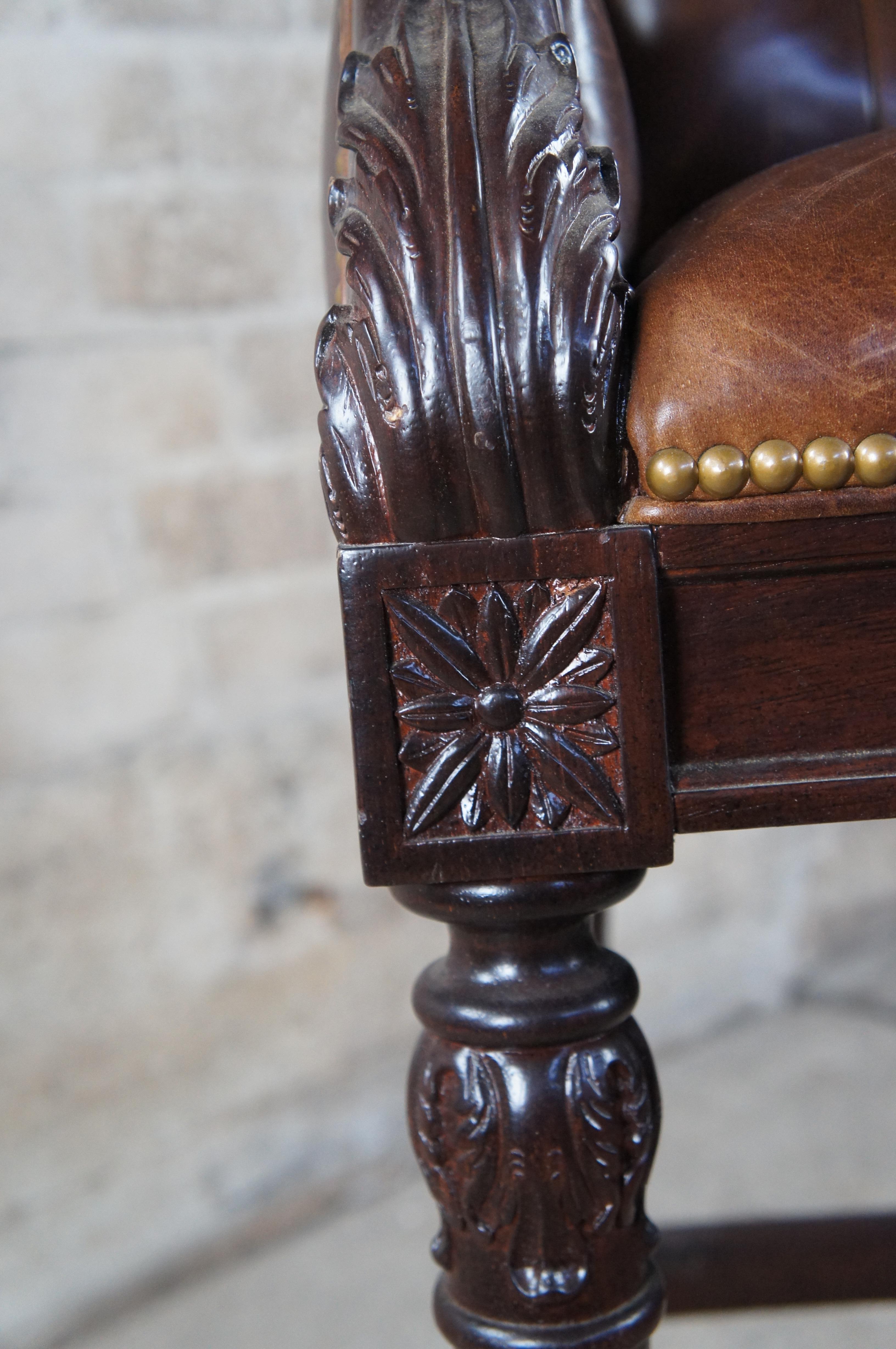 Hancock & Moore French Chesterfield Style Carved Brown Leather Tufted Bar Stool For Sale 6