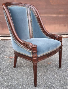 Hancock & Moore Georgian Style Mahogany and Blue Velvet Upholstered Chair