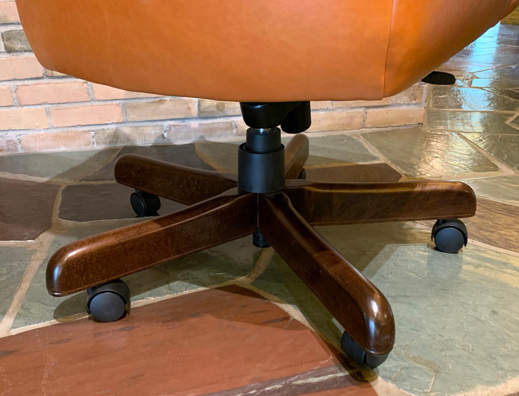 Modern Hancock & Moore Leather Rolling High Back Office Chair, 1970s
