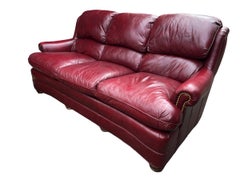 Hancock & Moore Leather Sofa Couch Maroon Red Leather Couch Club Sofa