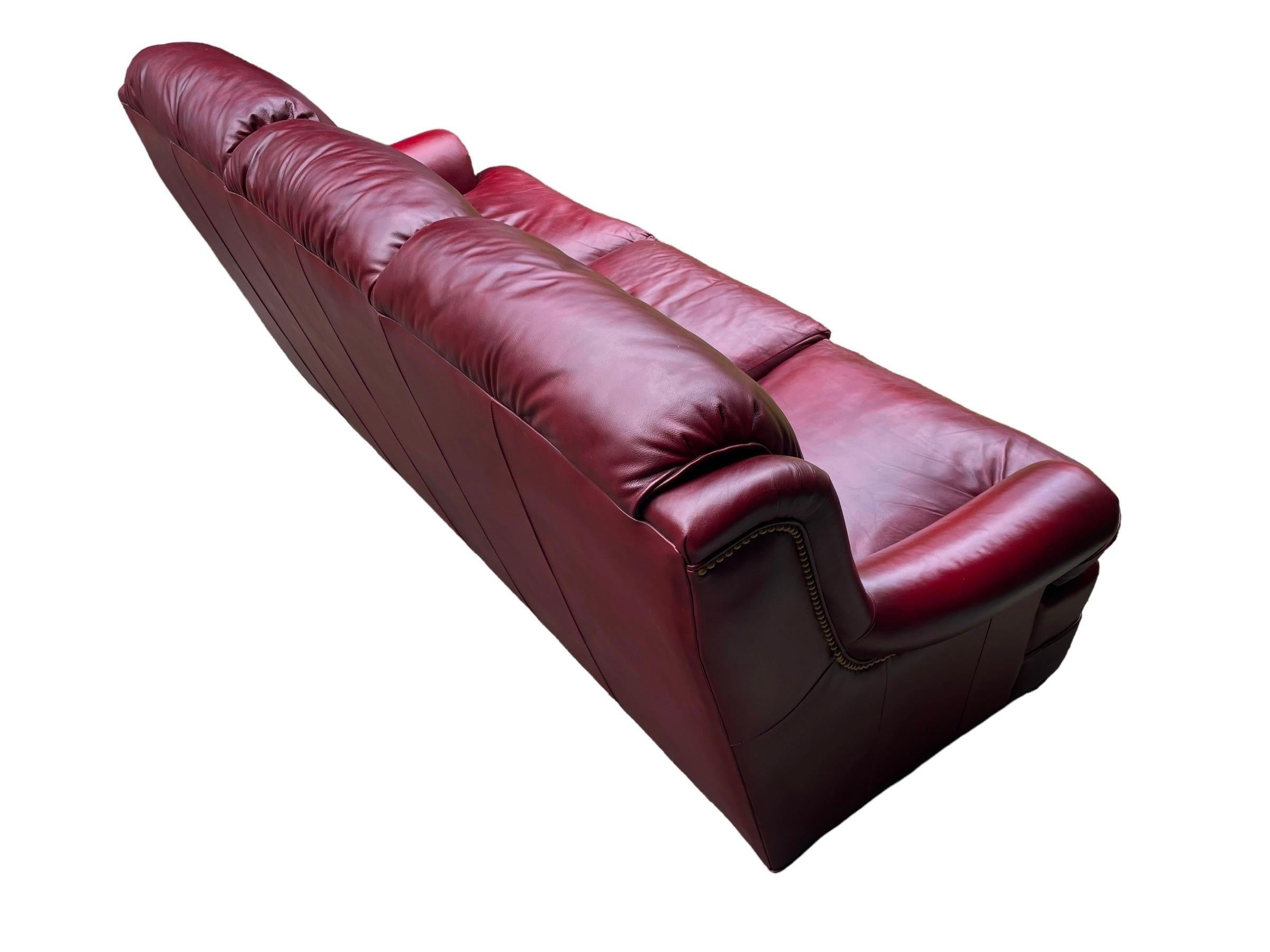 American Hancock & Moore Leather Sofa Couch Maroon Red Leather Couch Club Sofa