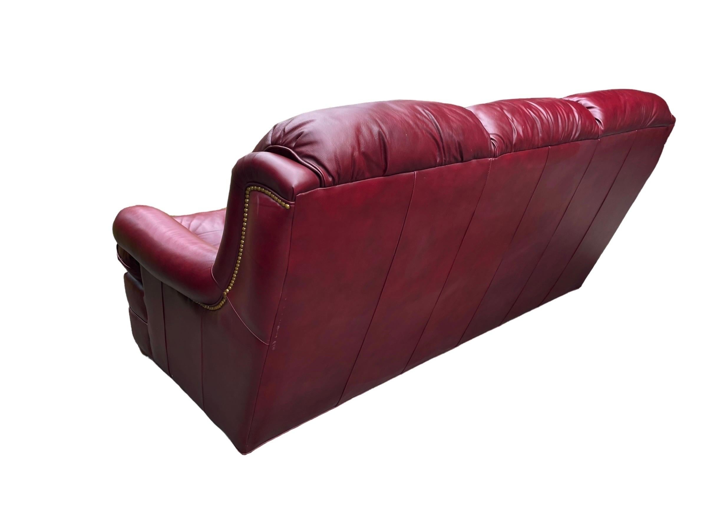 20th Century Hancock & Moore Leather Sofa Couch Maroon Red Leather Couch Club Sofa