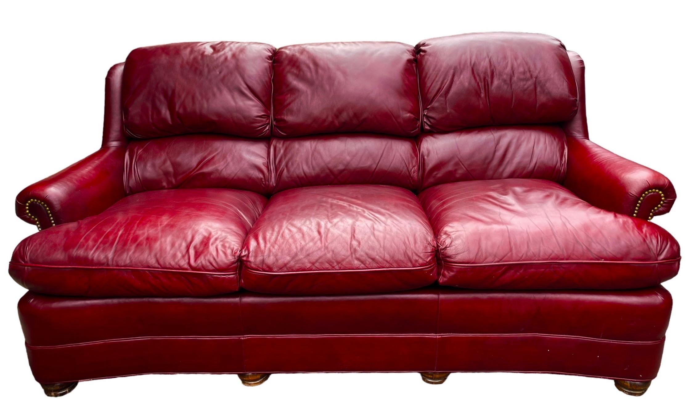 Hancock & Moore Leather Sofa Couch Maroon Red Leather Couch Club Sofa 1