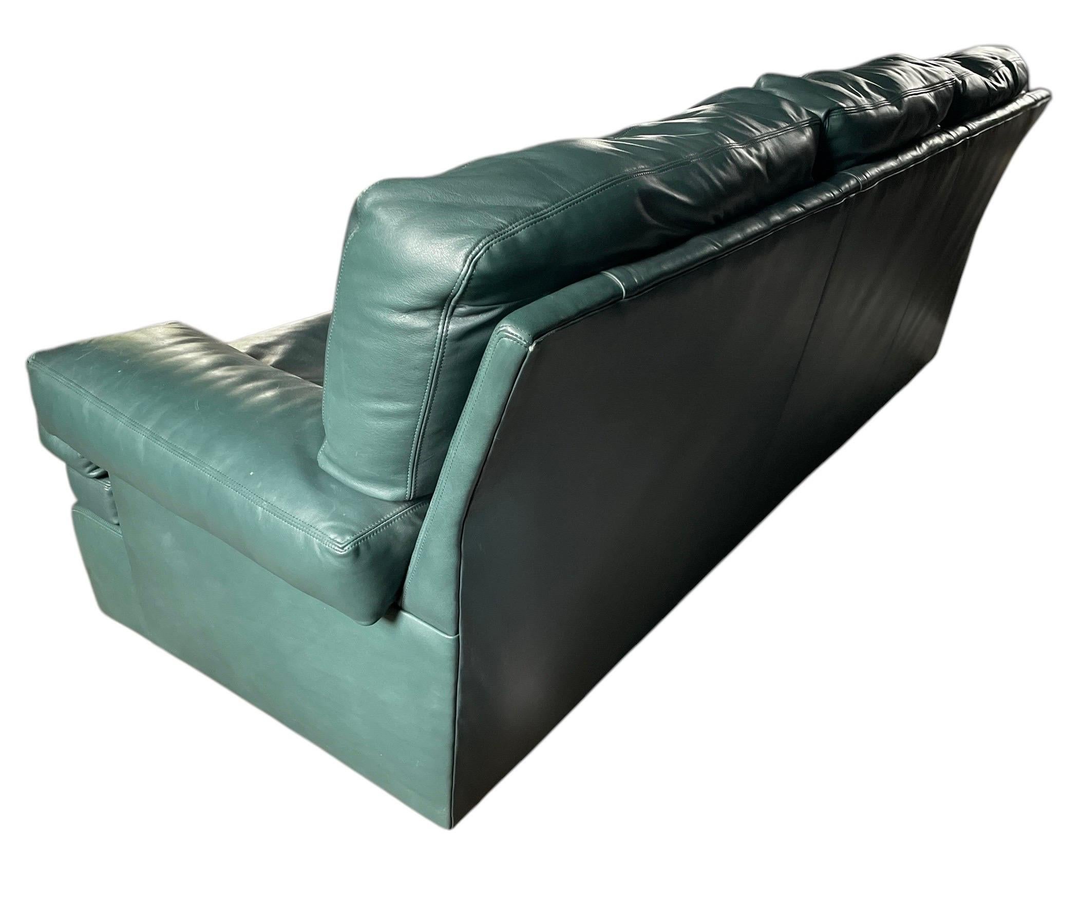 20th Century Hancock & Moore Leather Sofa Green Leather Couch Vintage