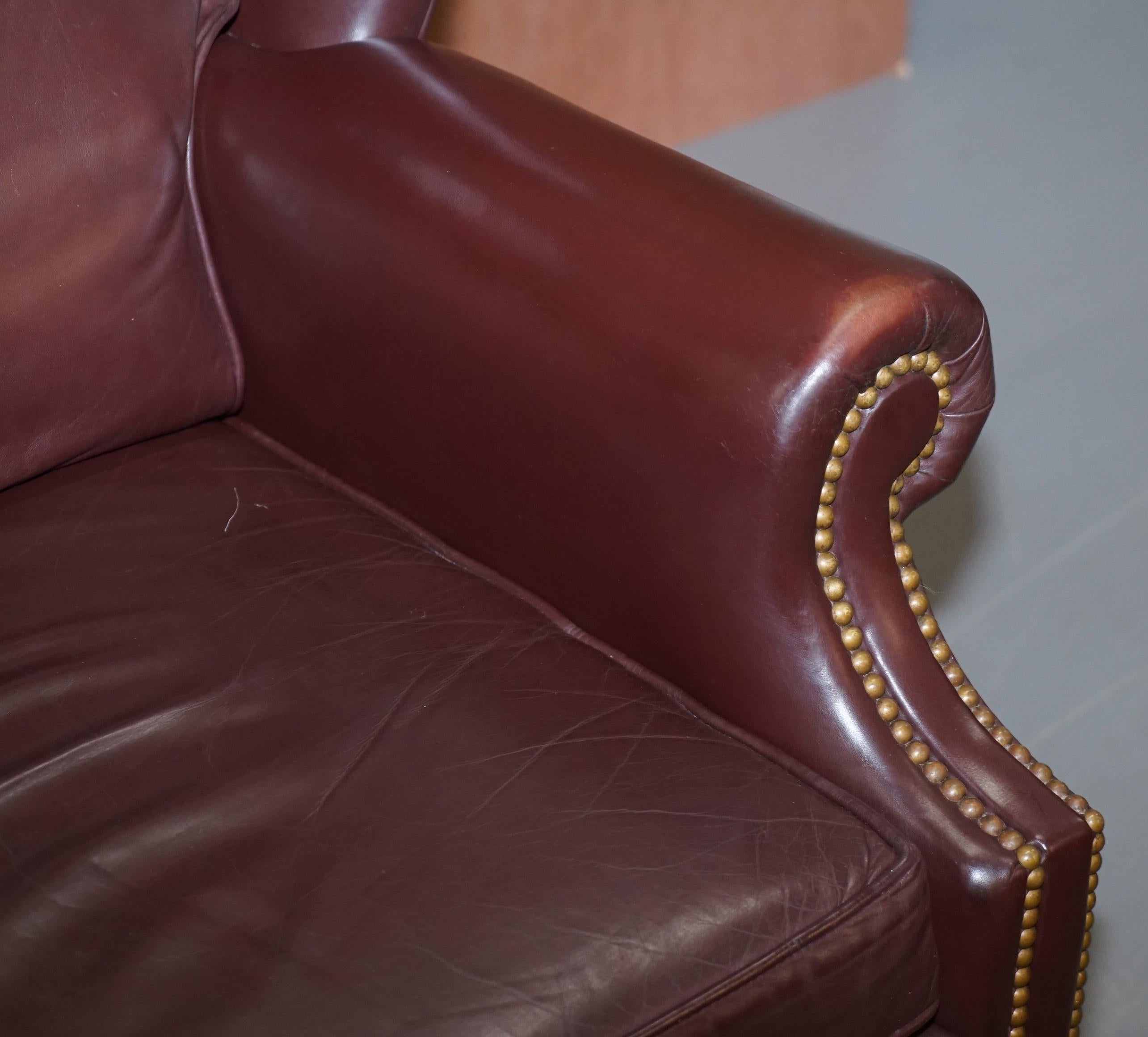 Hand-Crafted Hancock & Moore Hardwood Brown Leather Wingback Armchairs Claw & Ball Feet Pair