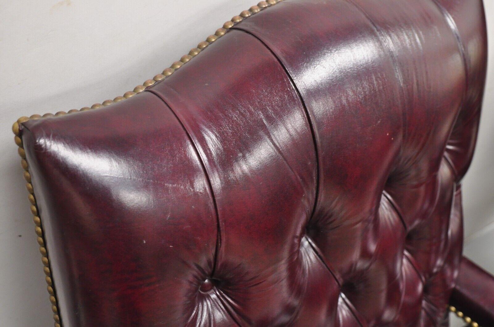 Hancock & Moore Oxblood Burgundy Leather Chesterfield Tufted Office Chairs Pair For Sale 6