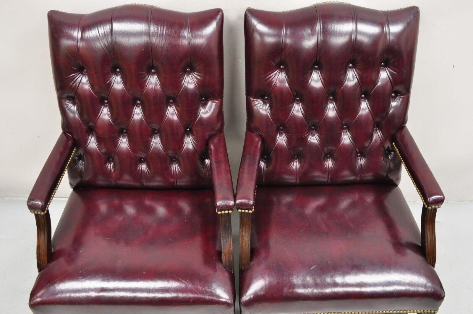 Hancock & Moore Oxblood Burgundy Leather Chesterfield Tufted Office Chairs Pair In Good Condition For Sale In Philadelphia, PA