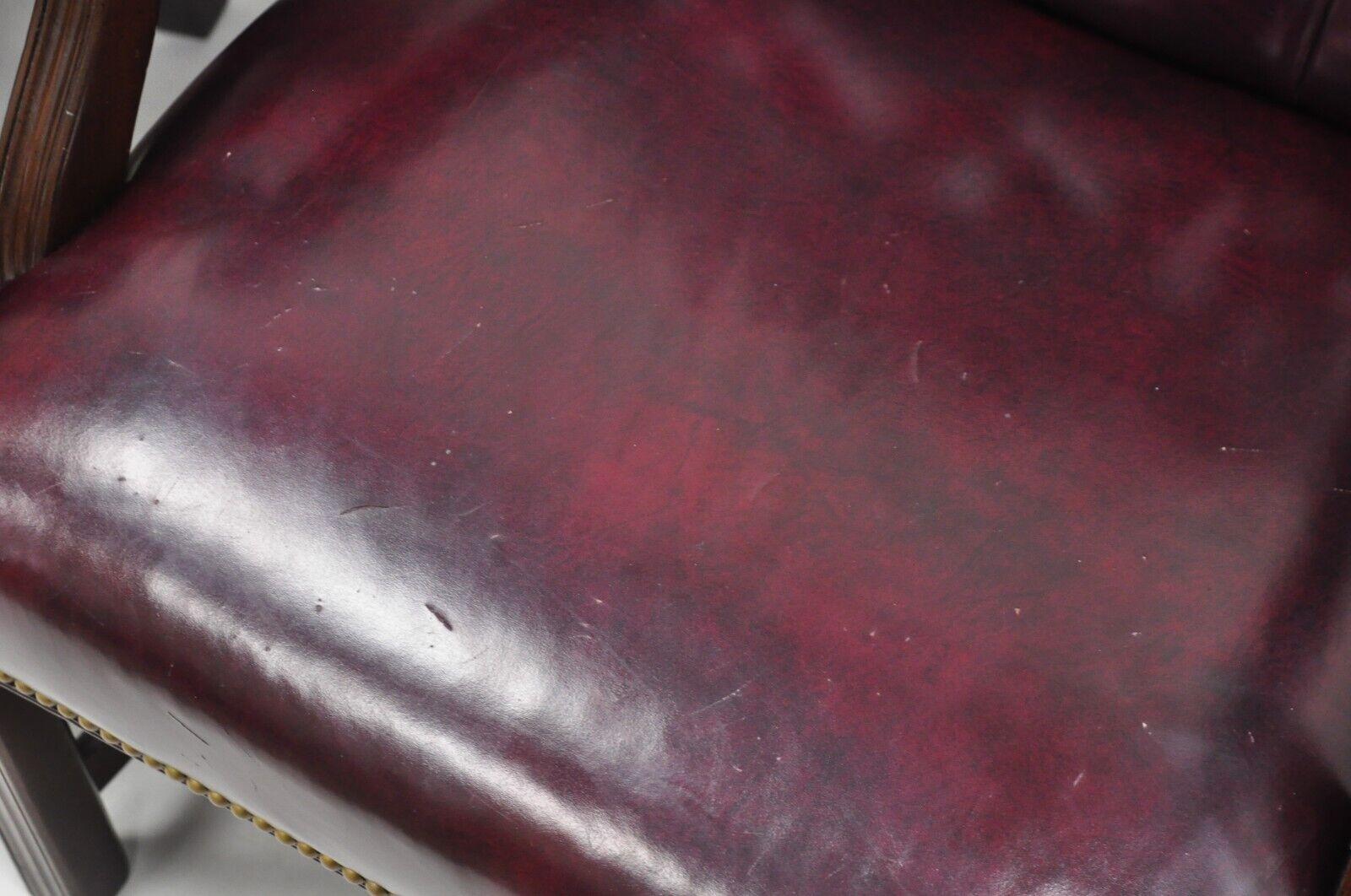 Hancock & Moore Oxblood Burgundy Leather Chesterfield Tufted Office Chairs Pair For Sale 1
