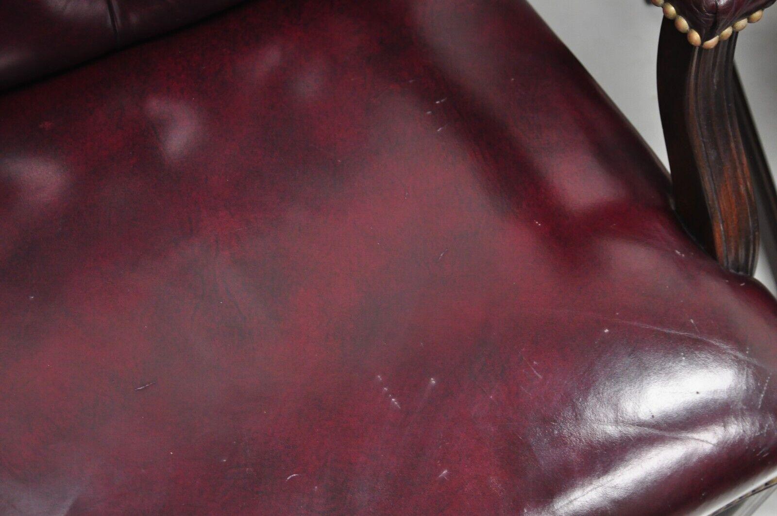 Hancock & Moore Oxblood Burgundy Leather Chesterfield Tufted Office Chairs Pair For Sale 2