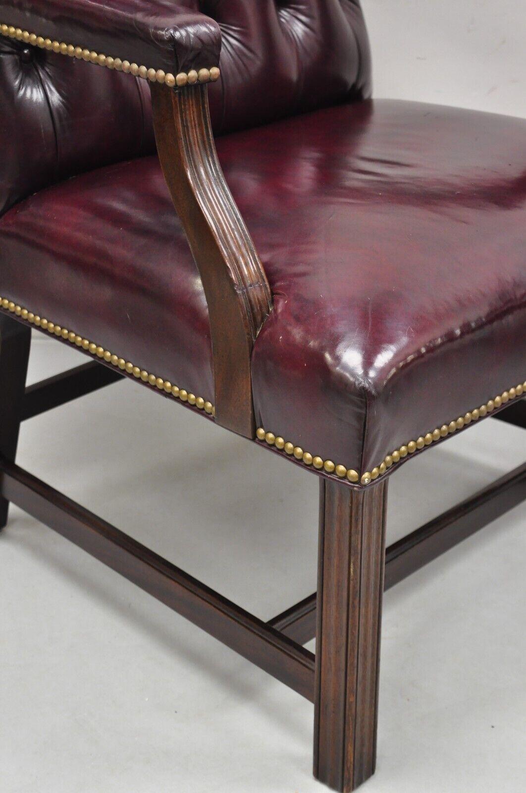Hancock & Moore Oxblood Burgundy Leather Chesterfield Tufted Office Chairs Pair For Sale 3