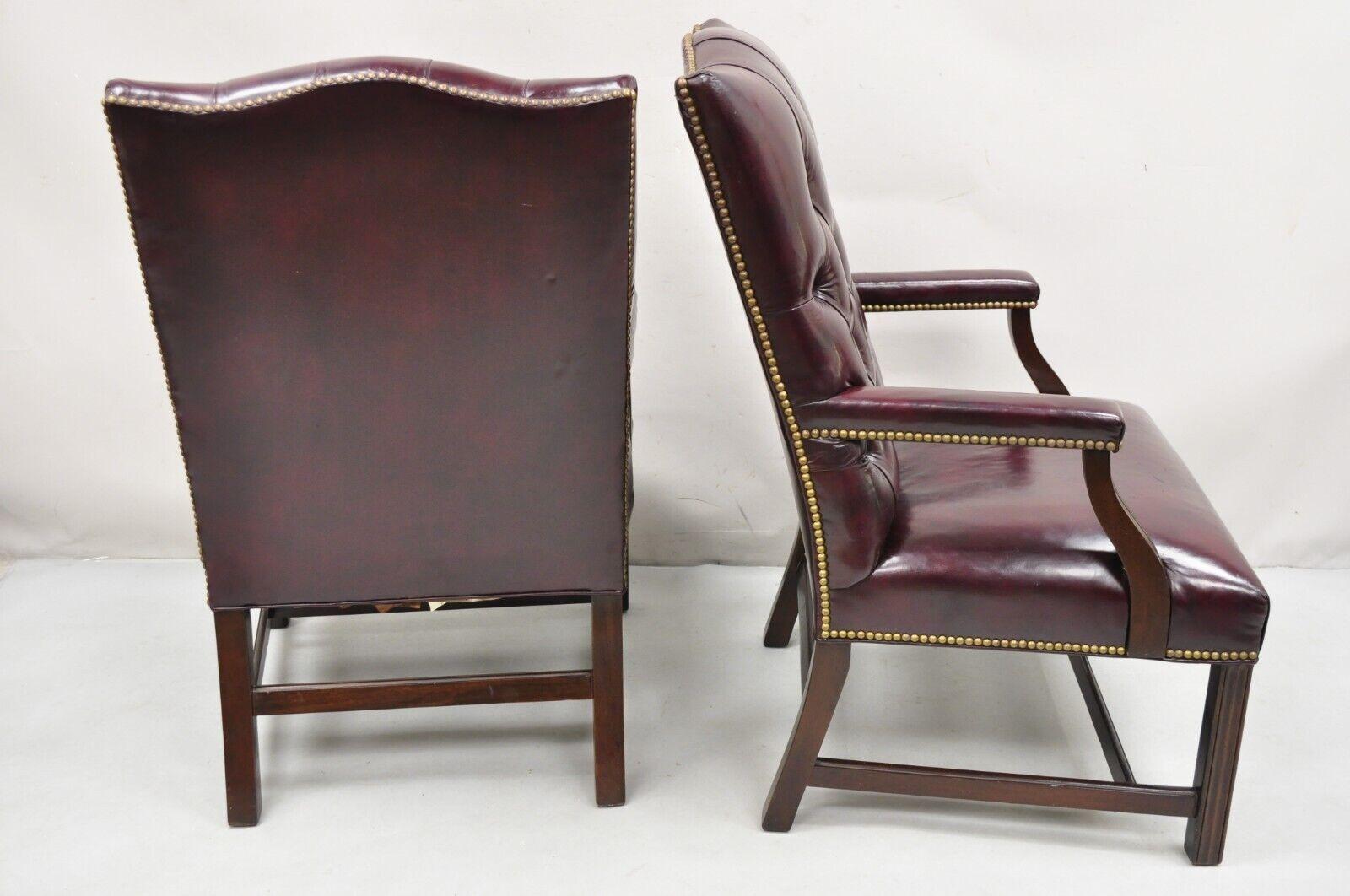 Hancock & Moore Oxblood Burgundy Leather Chesterfield Tufted Office Chairs Pair For Sale 5