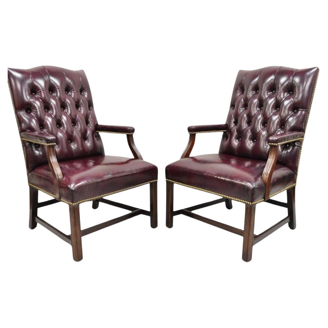 Hancock & Moore Oxblood Burgundy Leather Chesterfield Tufted Office Chairs Pair