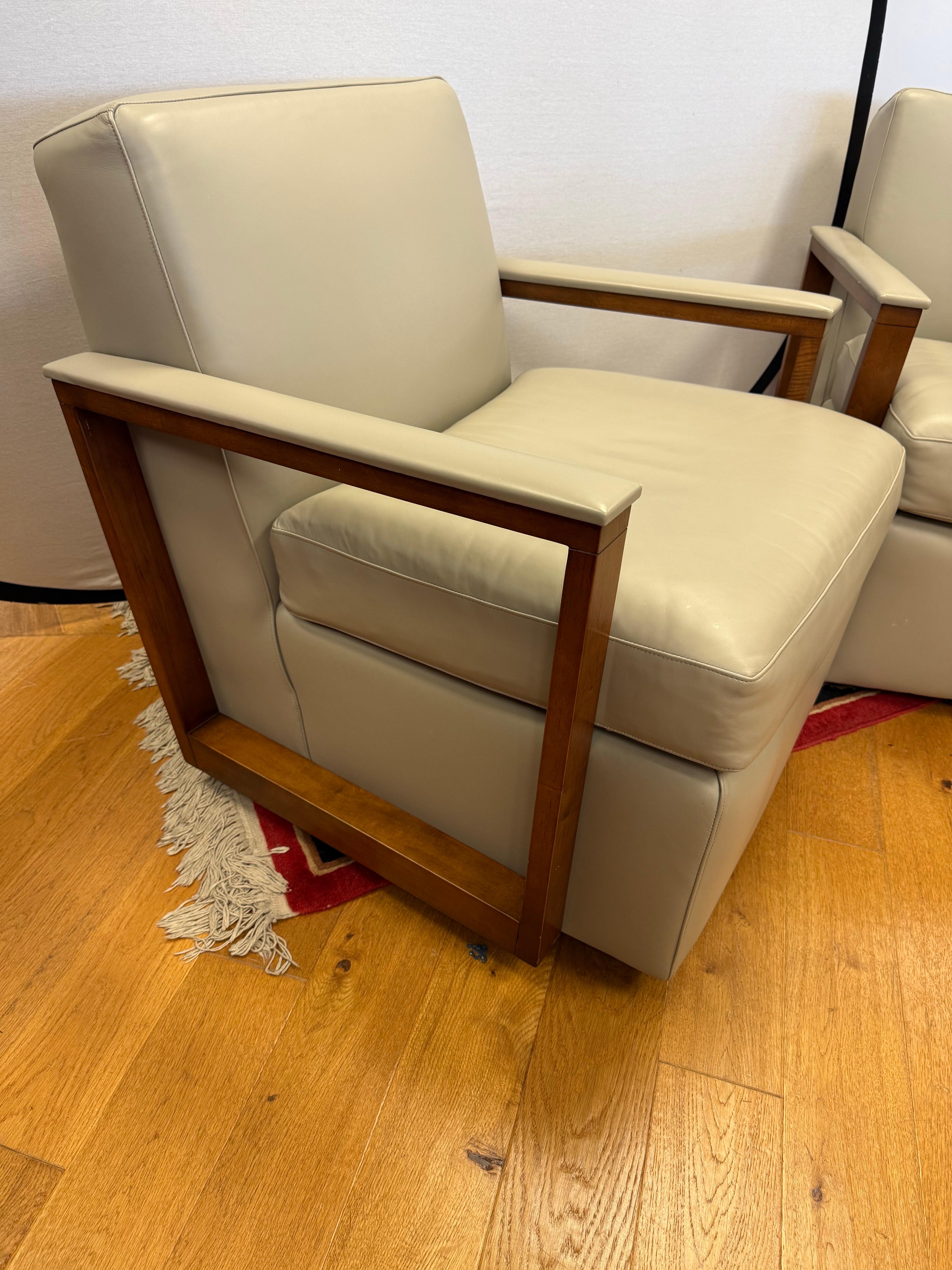 Contemporary Hancock & Moore Pair of Bowery Leather Swivel lounge Chairs
