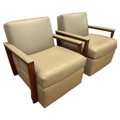 Hancock & Moore Pair of Bowery Leather Swivel lounge Chairs