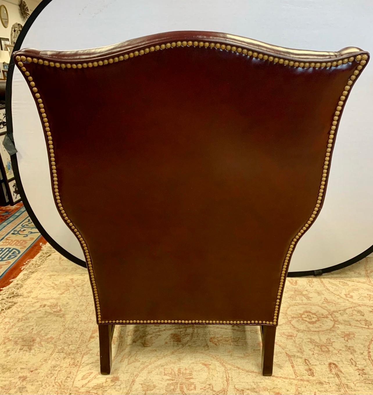 Hancock & Moore Pair of Matching Merlot Leather and Nailhead Wingback Chairs 3
