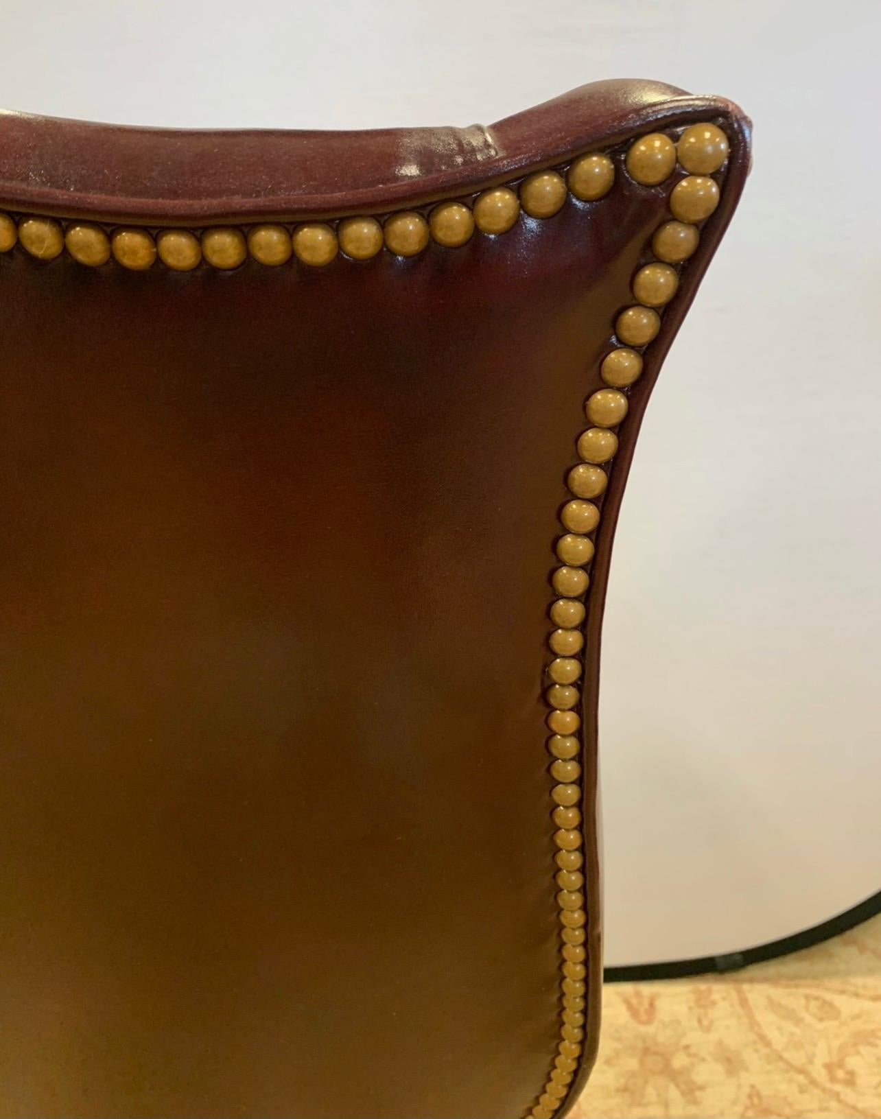 Hancock & Moore Pair of Matching Merlot Leather and Nailhead Wingback Chairs 4