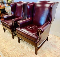 Hancock & Moore Pair of Matching Merlot Leather and Nailhead Wingback Chairs
