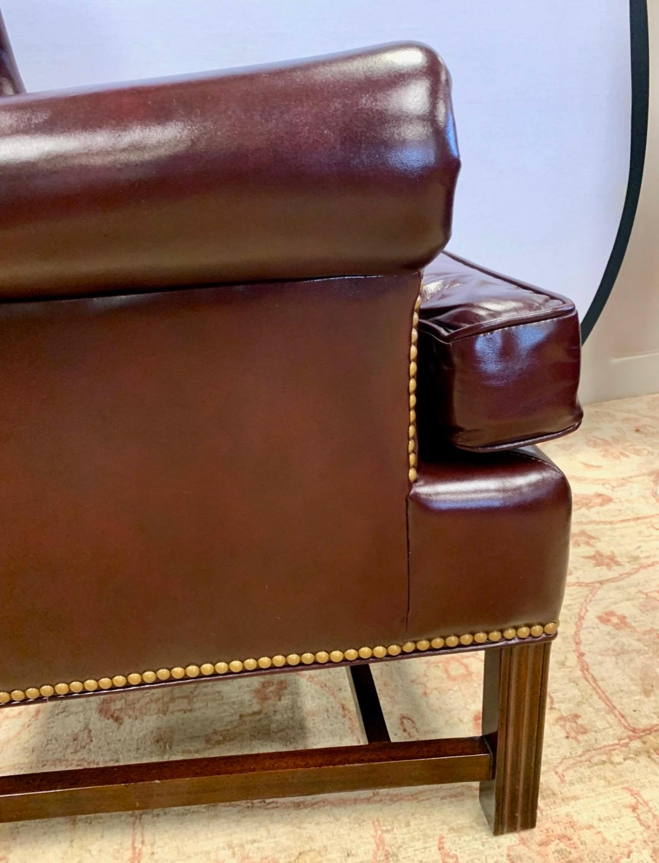 Hancock & Moore Pair of Matching Merlot Leather and Nailhead Wingback Chairs 2