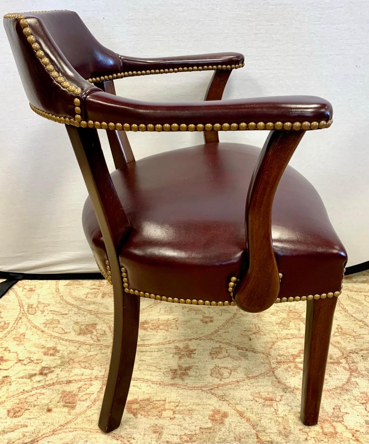 Hancock & Moore Pair of Merlot Leather Nailhead Arm Chairs In Good Condition In West Hartford, CT