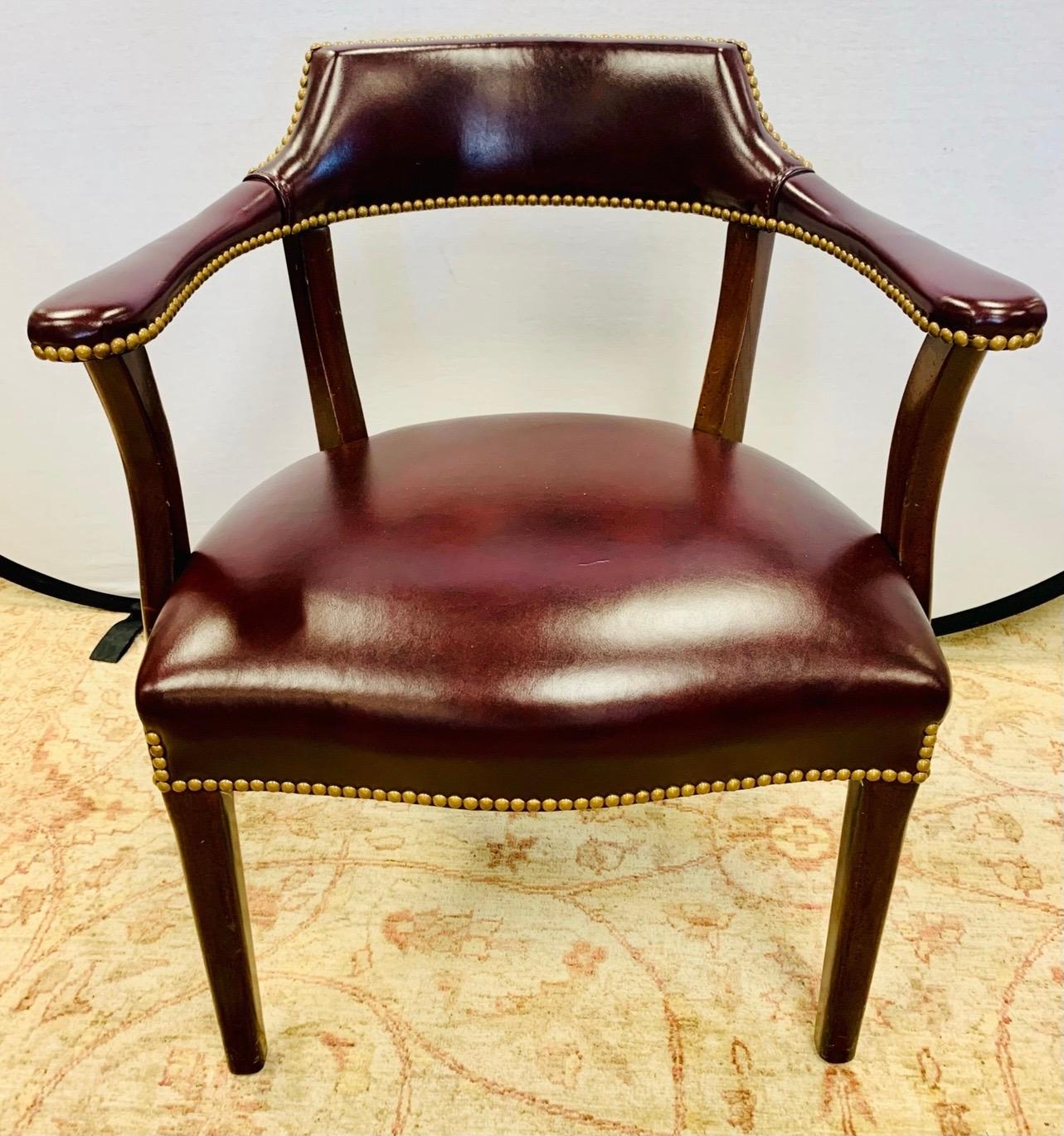 Textile Hancock & Moore Pair of Merlot Leather Nailhead Arm Chairs