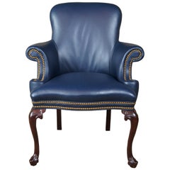 Chaise de bibliothèque de bureau Hancock Moore Queen Anne en cuir acajou Nailhead Garrett