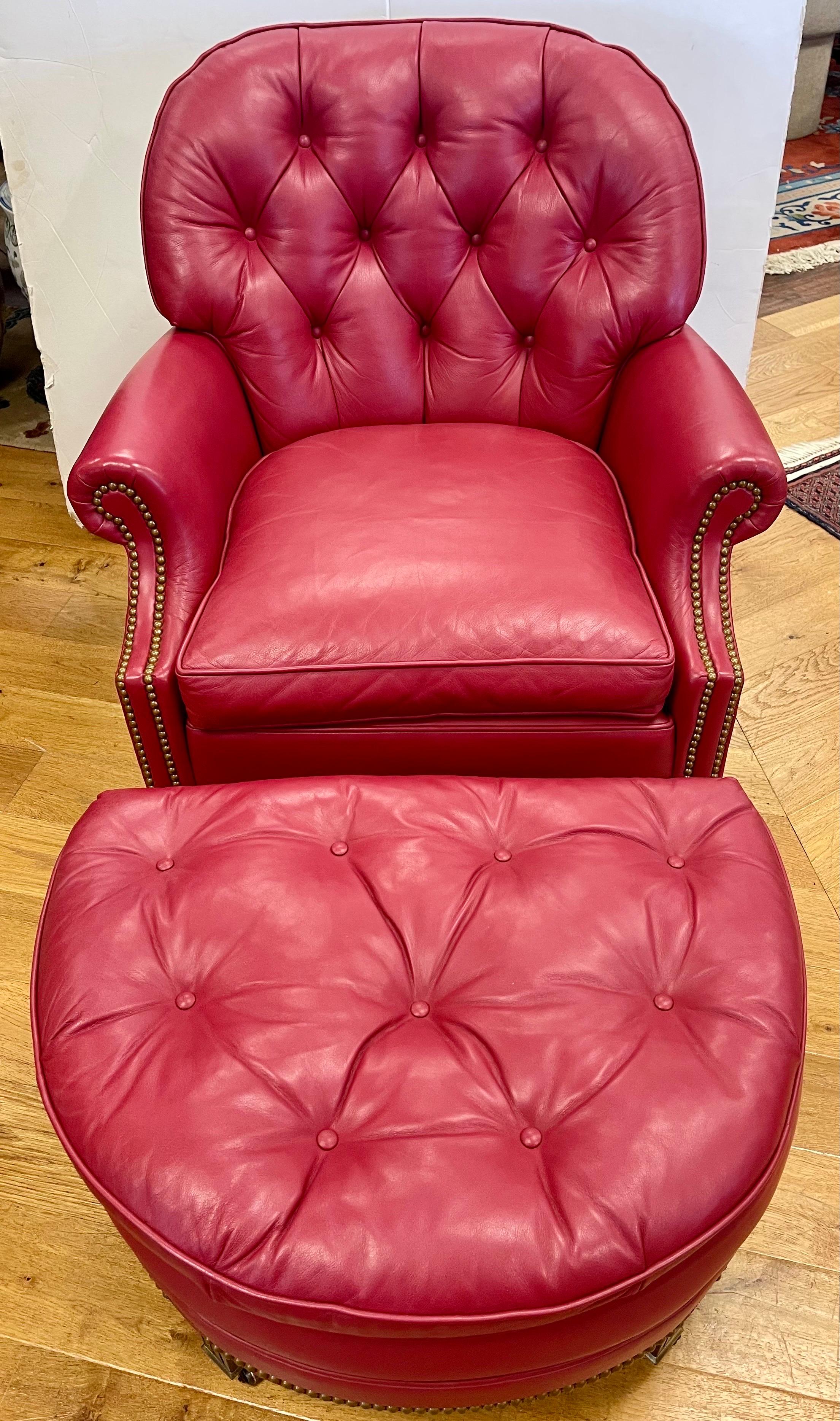 red leather chair and ottoman