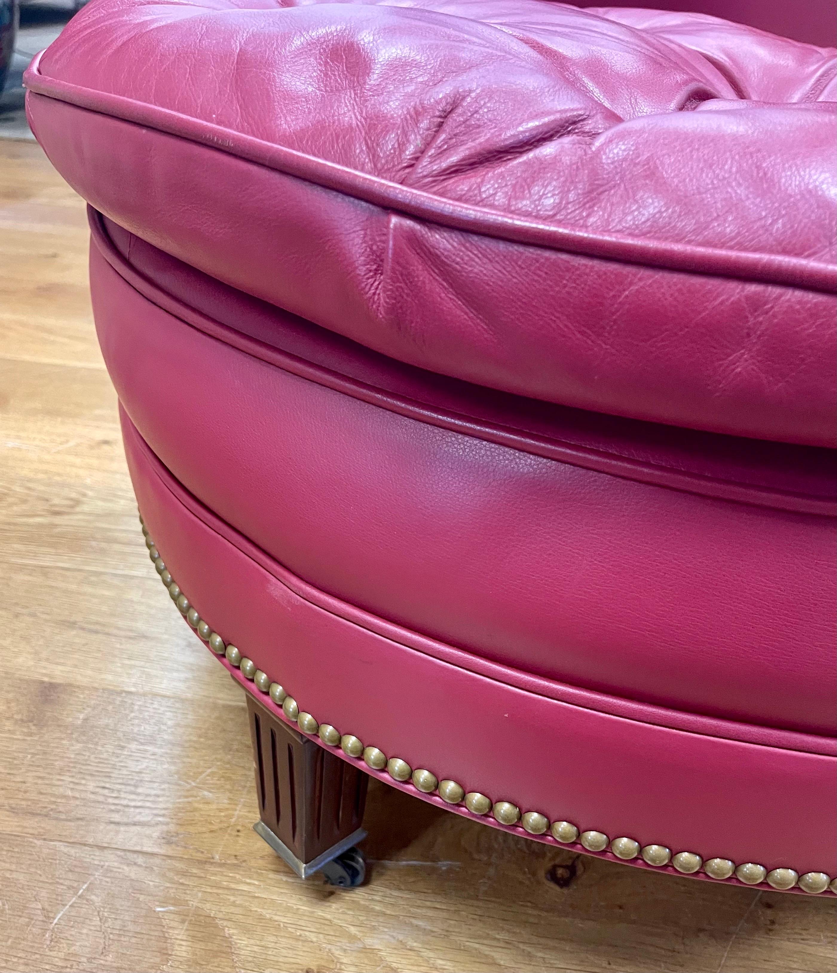 Hancock & Moore Raspberry Red Leather Nailhead Reading Chair and Ottoman Set In Good Condition In West Hartford, CT