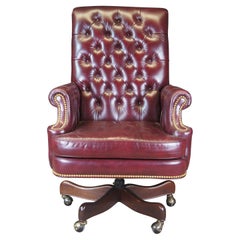 Used Hancock & Moore Red Leather Tufted Senators Swivel Tilt Executive Desk Chair