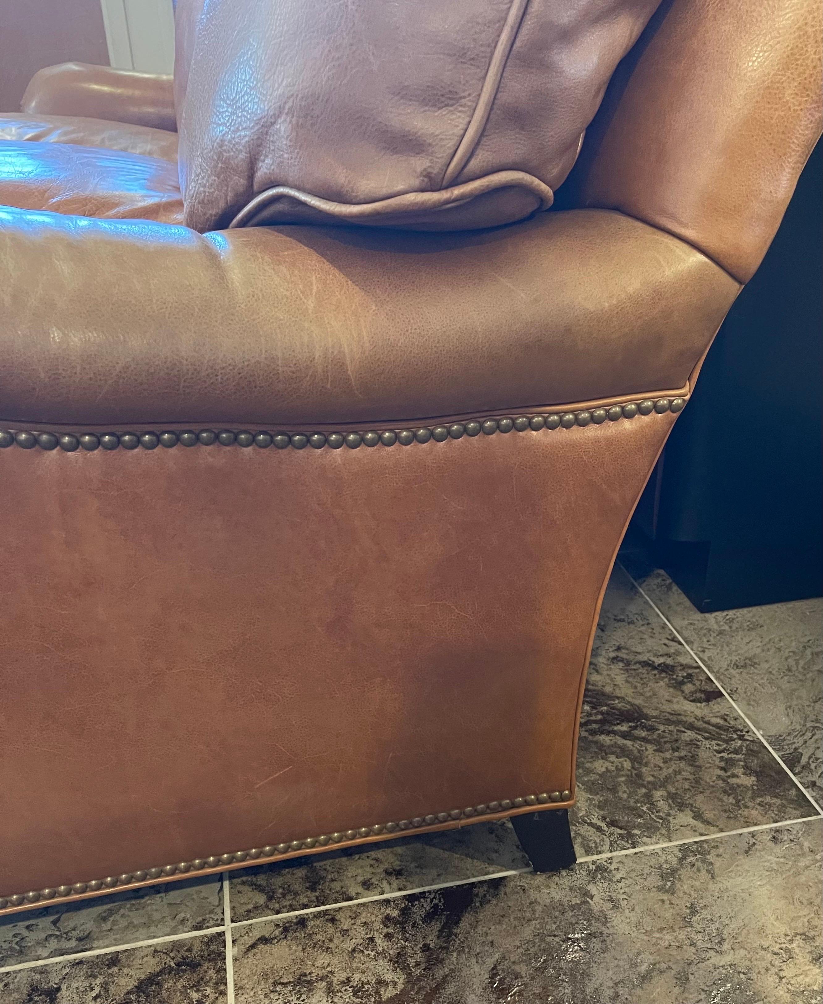 Hancock & Moore Saddle Leather Brown Nailhead Sofa 3