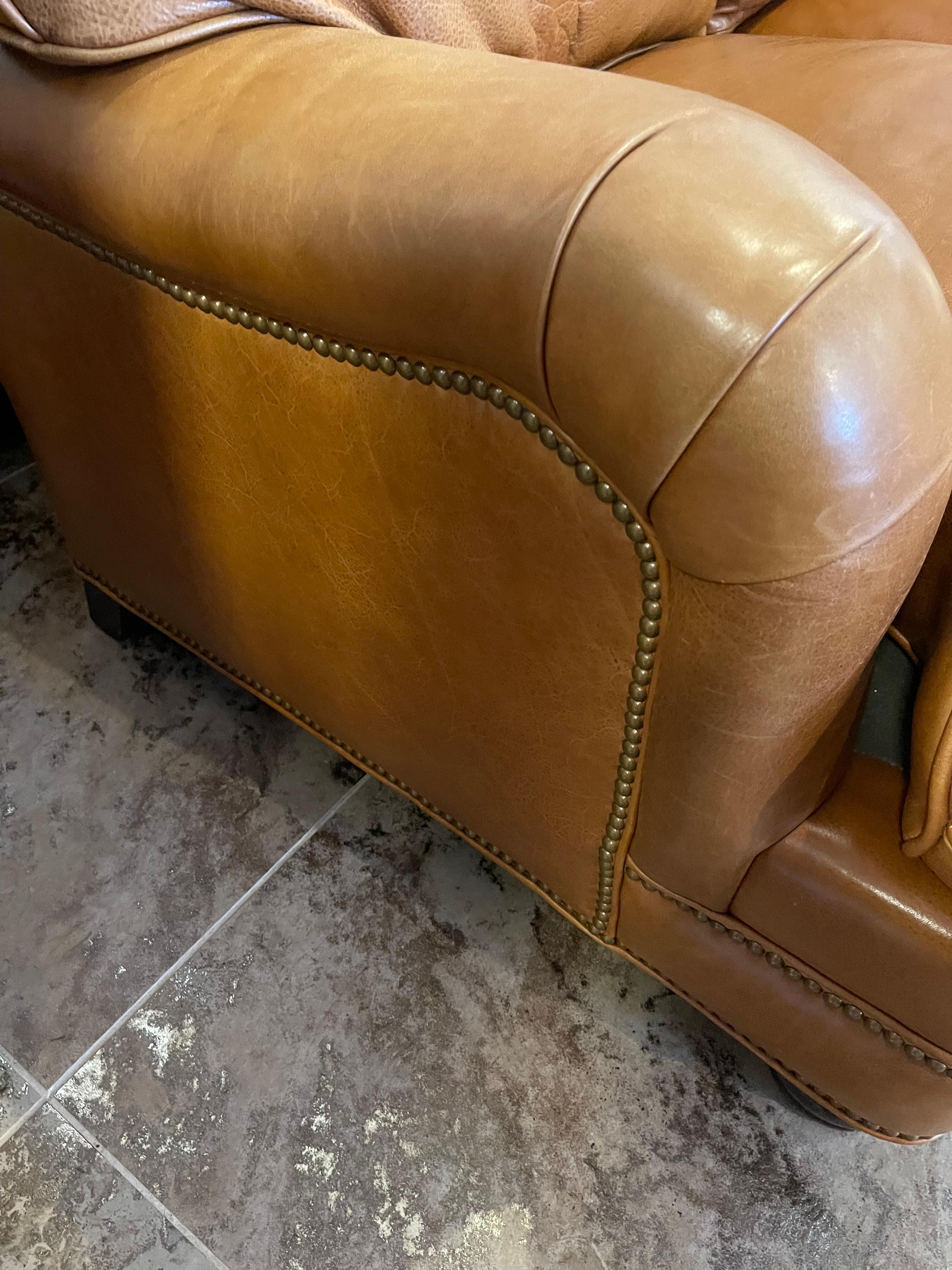 Hancock & Moore Saddle Leather Brown Nailhead Sofa 5