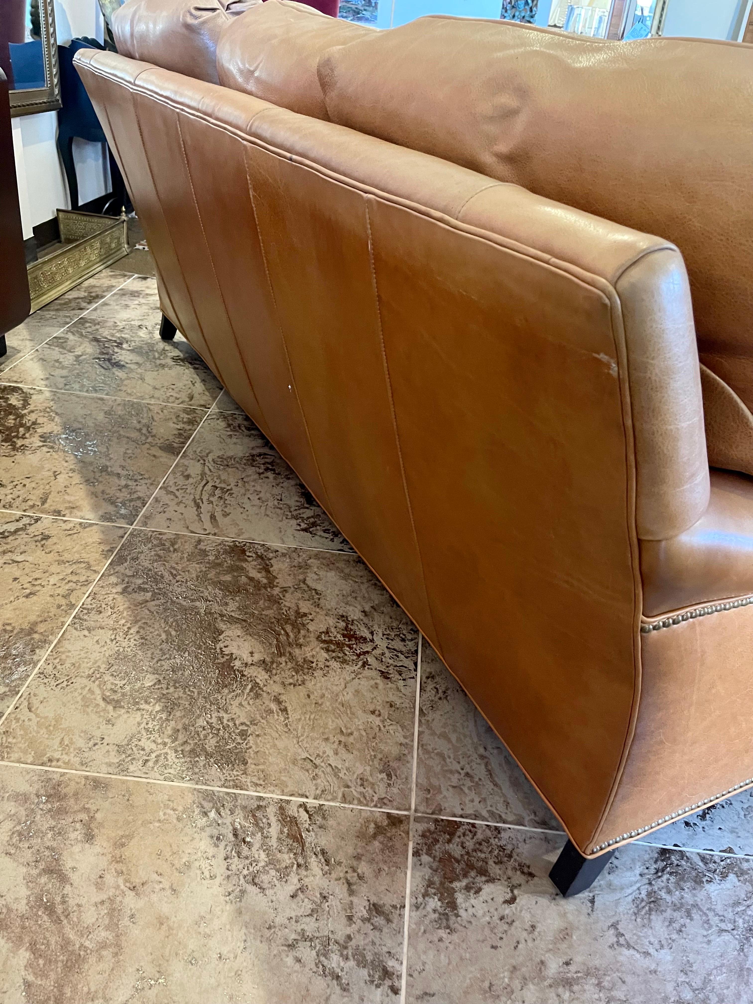 Hancock & Moore Saddle Leather Brown Nailhead Sofa 6