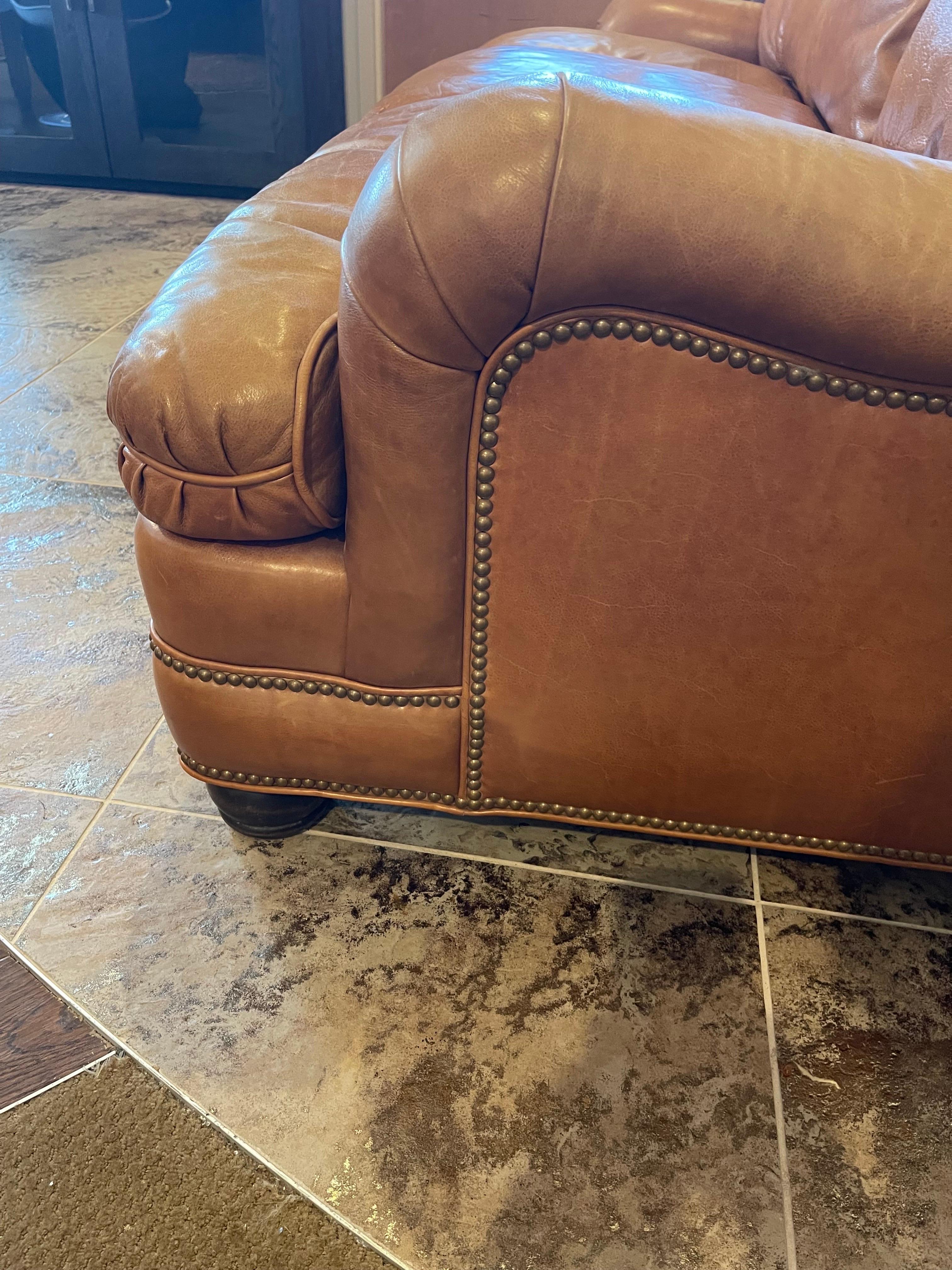Hancock & Moore Saddle Leather Brown Nailhead Sofa 2