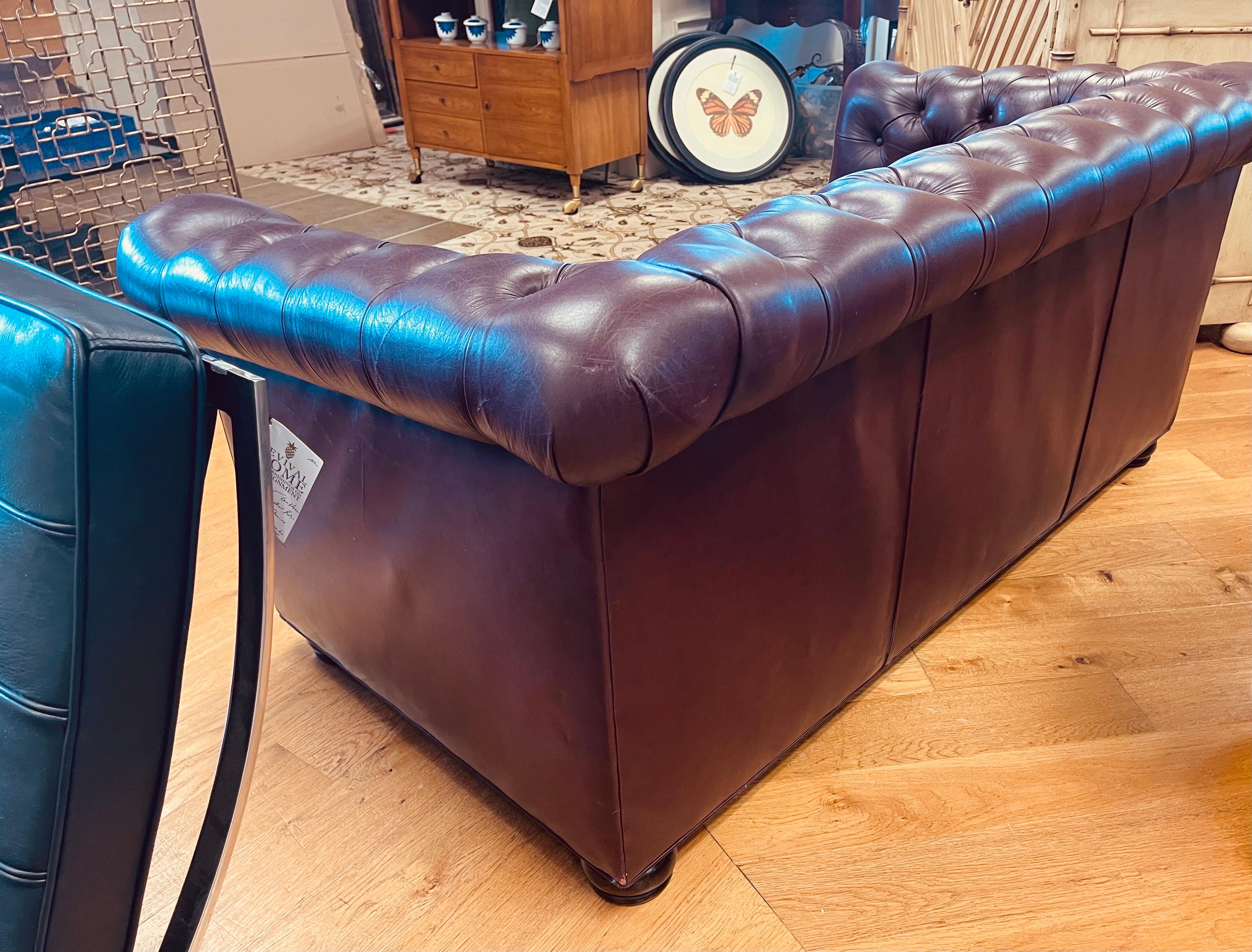 20th Century Hancock & Moore Signed Burgundy Oxblood Tufted Chesterfield Loveseat Sofa