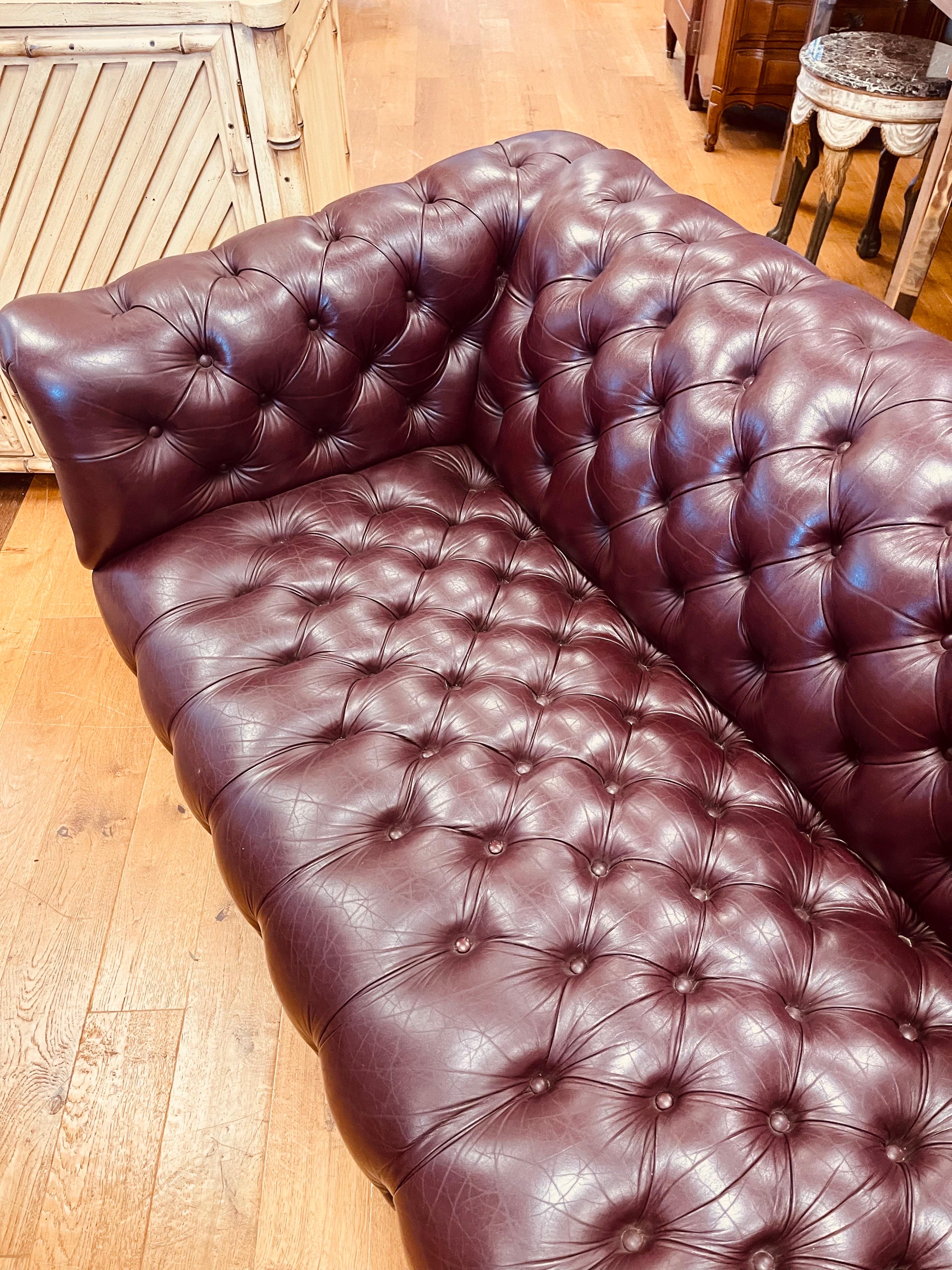 Hancock & Moore Signed Burgundy Oxblood Tufted Chesterfield Loveseat Sofa 1