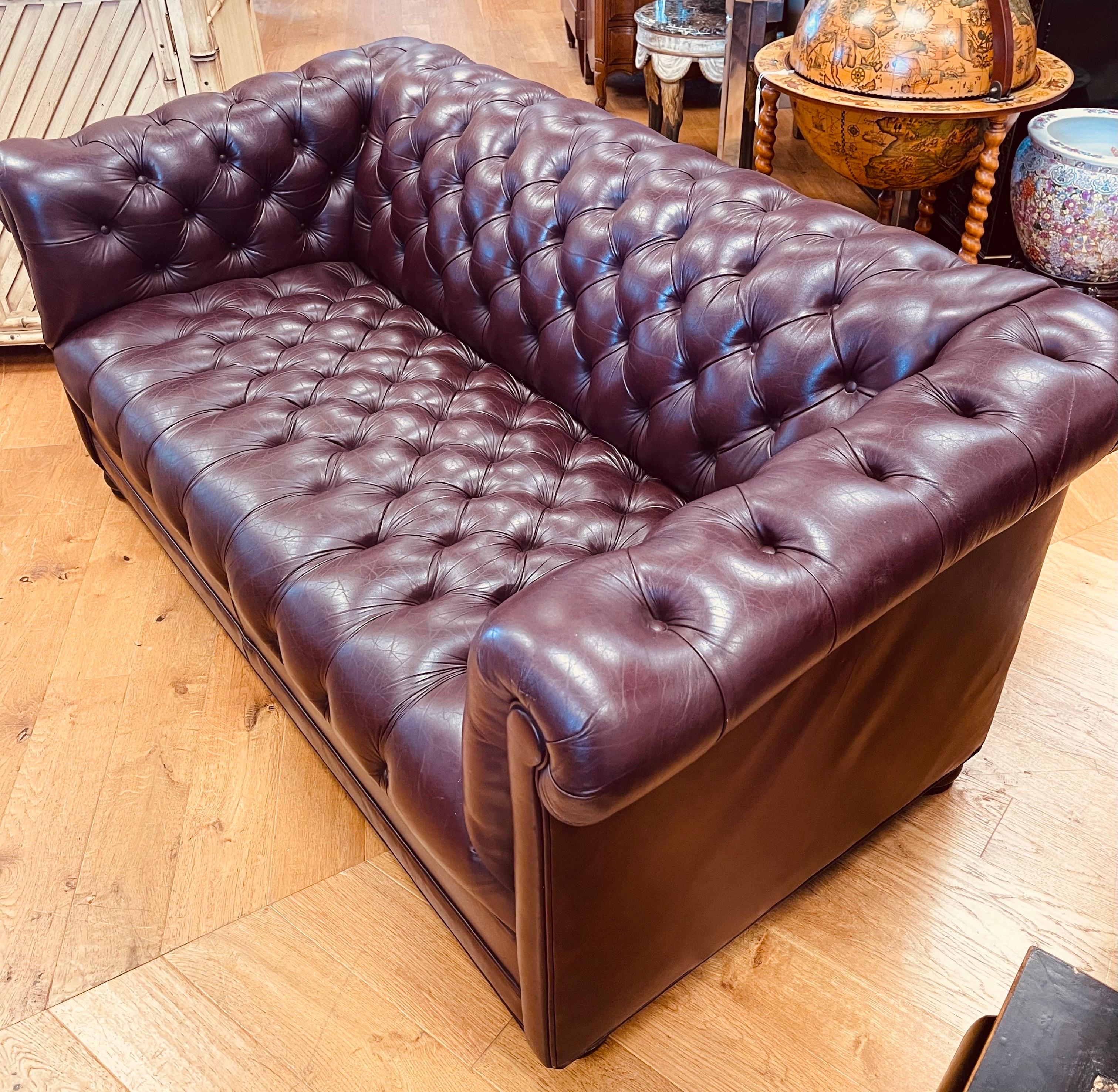 Hancock & Moore Signed Burgundy Oxblood Tufted Chesterfield Loveseat Sofa 2