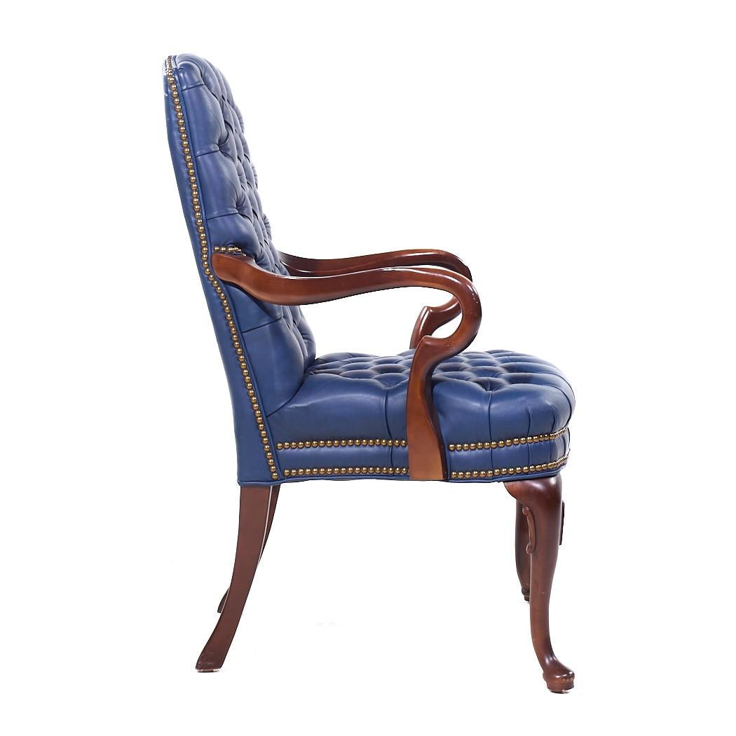Hancock Moore Style Mahogany & Leather Queen Anne Chesterfield Lounge Chairs - 2 4